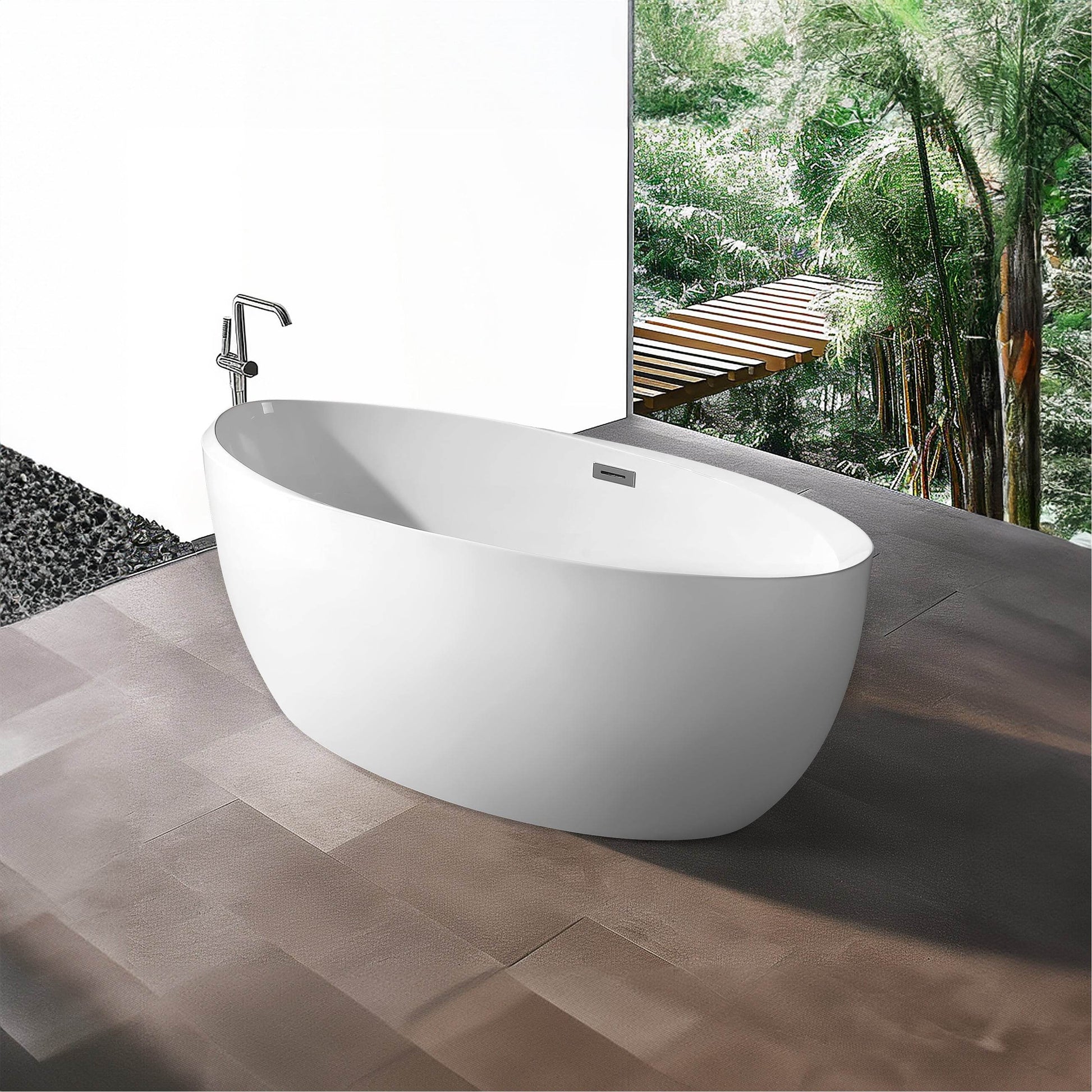 Luxury freestanding Acrylic Flatbottom oval fiberglass bathtub in glossy white – Dreamwerks