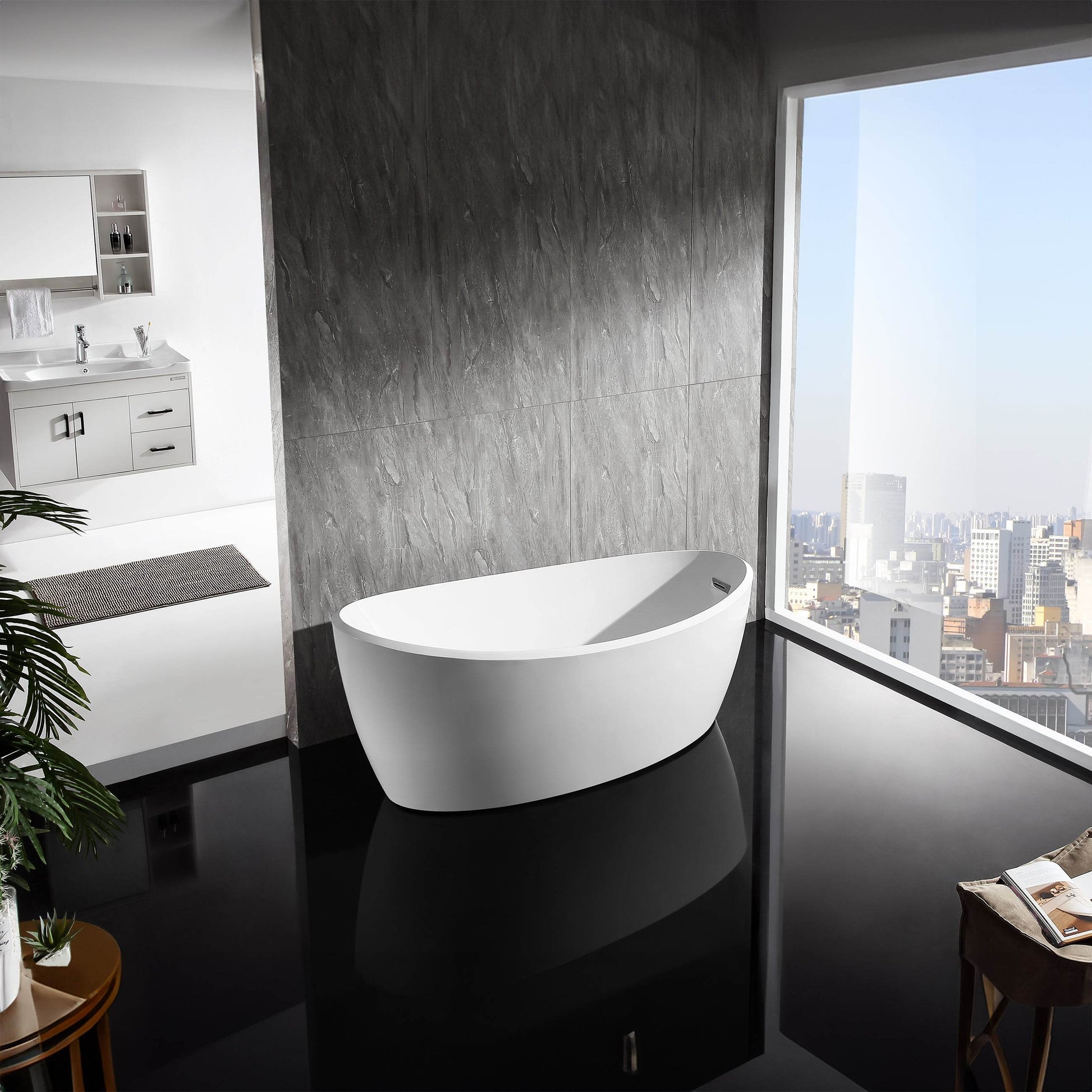 Luxury freestanding Acrylic Flatbottom oval fiberglass bathtub in glossy white – Dreamwerks