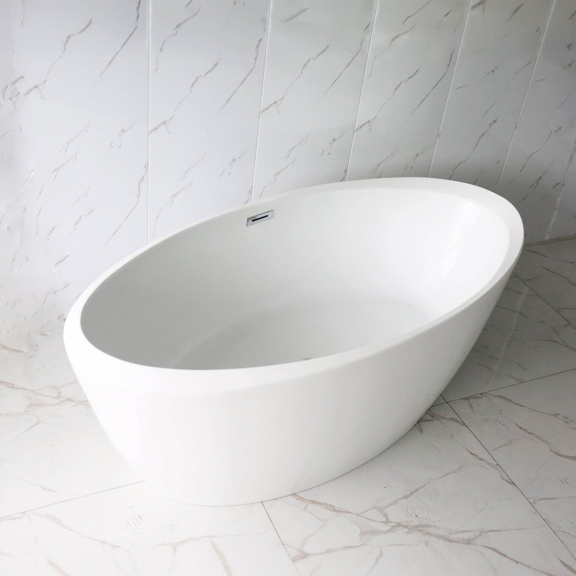 Luxury freestanding Acrylic Flatbottom oval fiberglass bathtub in glossy white – Dreamwerks