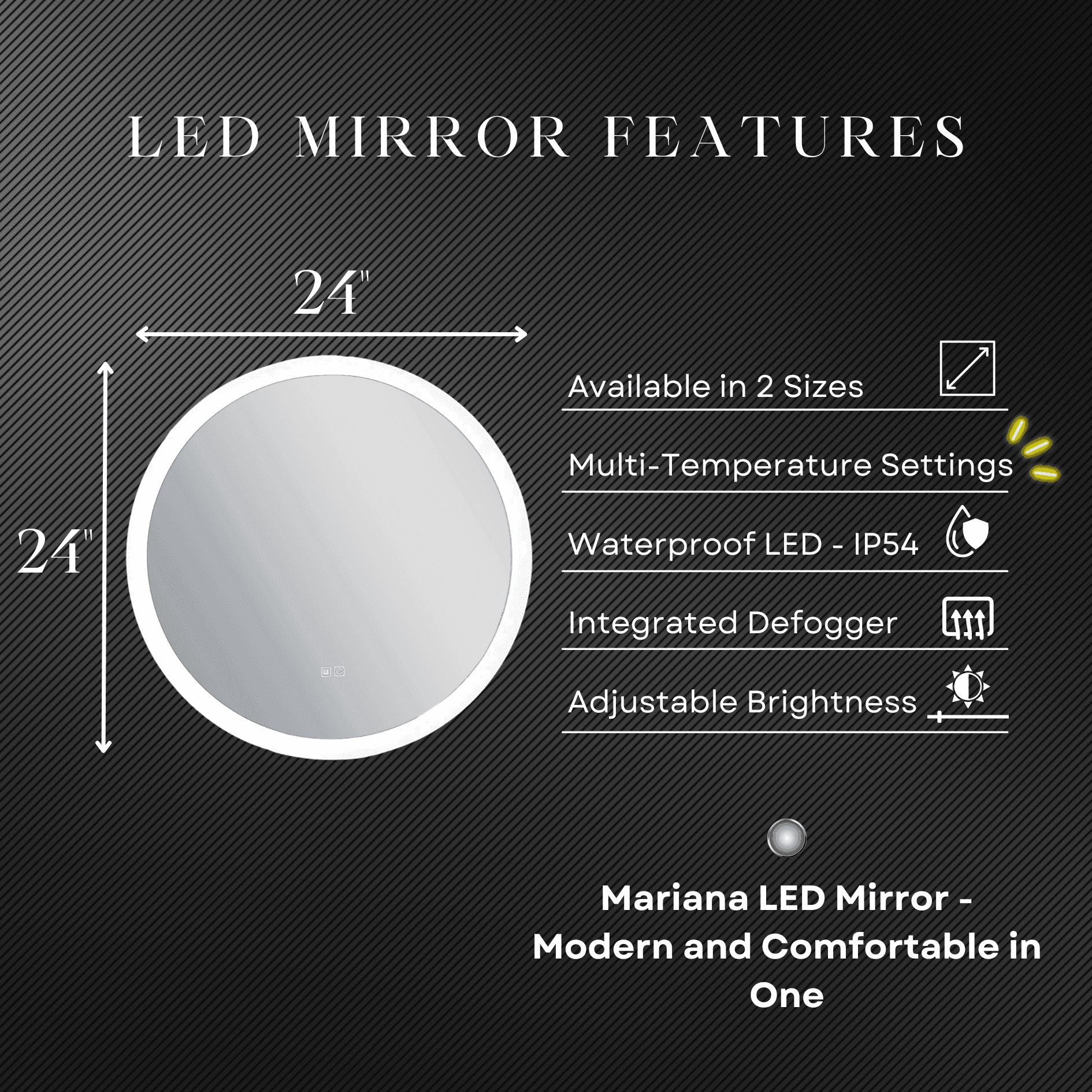 Mariana Round LED Mirror with Dimmer & Defogger – Bathroom LED Mirror, Illuminated Makeup Mirror - Dreamwerks
