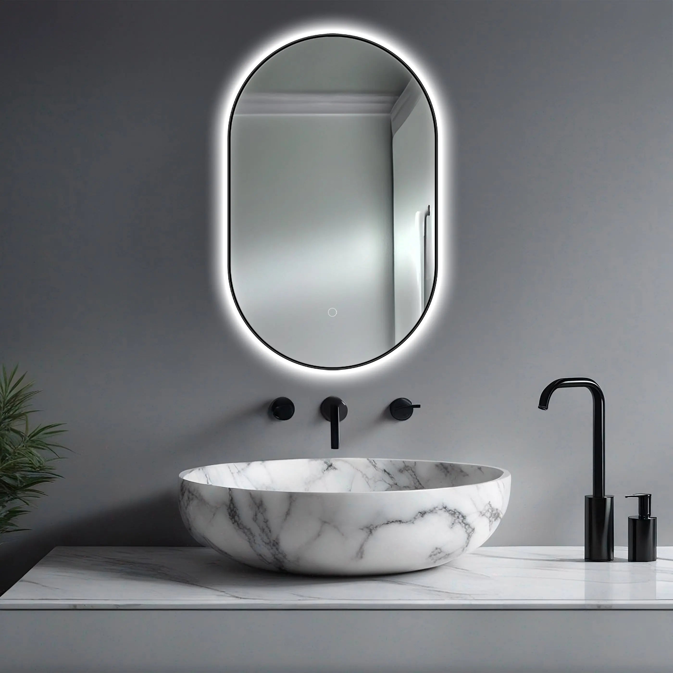 Olivia 20" W x 32" H LED Lighted Bathroom Mirror with Dimmer & Defogger in Black Dreamwerks LED Mirror