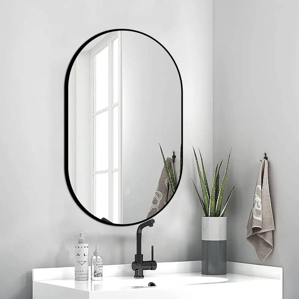 Olivia 20" W x 32" H LED Lighted Bathroom Mirror with Dimmer & Defogger in Black Dreamwerks LED Mirror