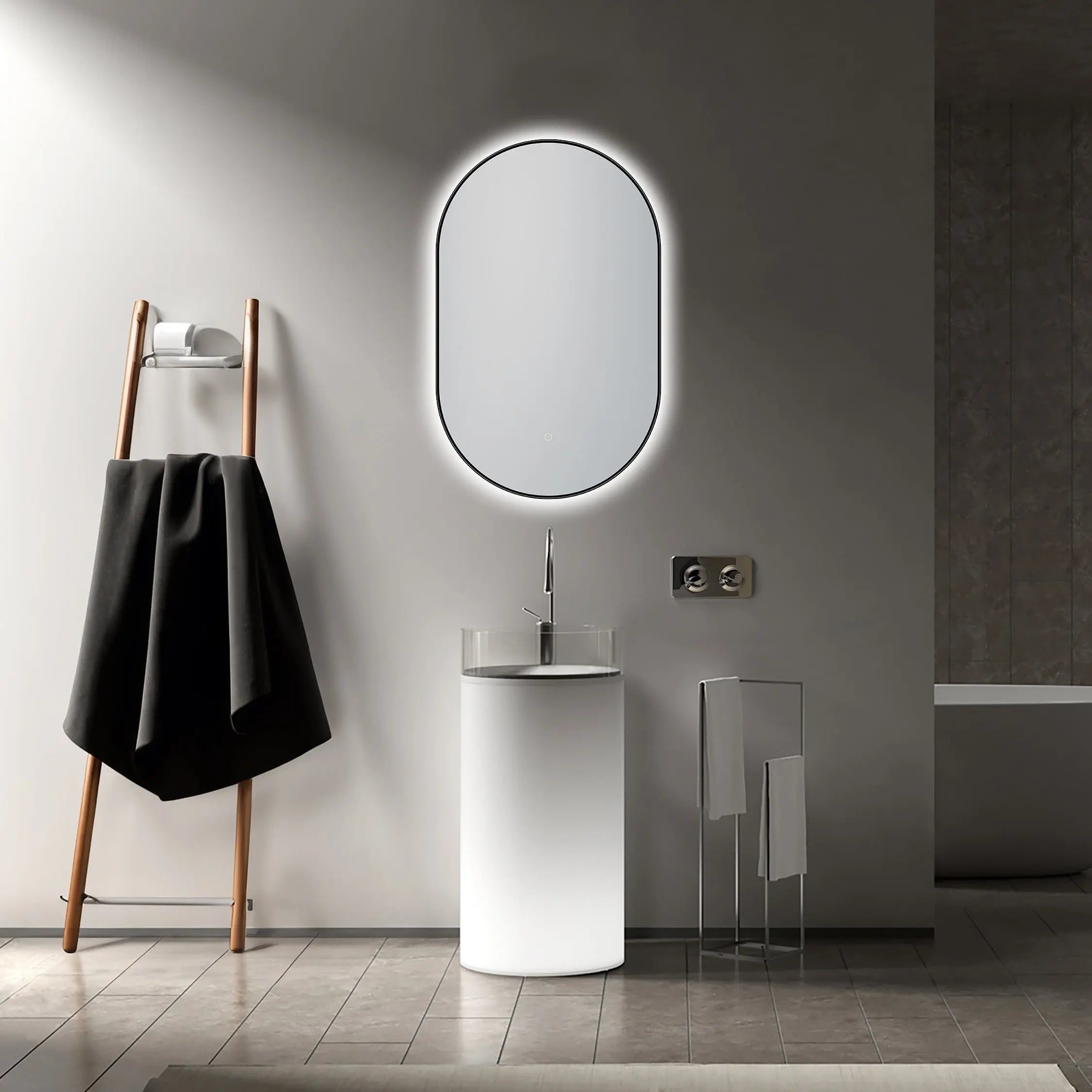 Olivia 20" W x 32" H LED Lighted Bathroom Mirror with Dimmer & Defogger in Black Dreamwerks LED Mirror