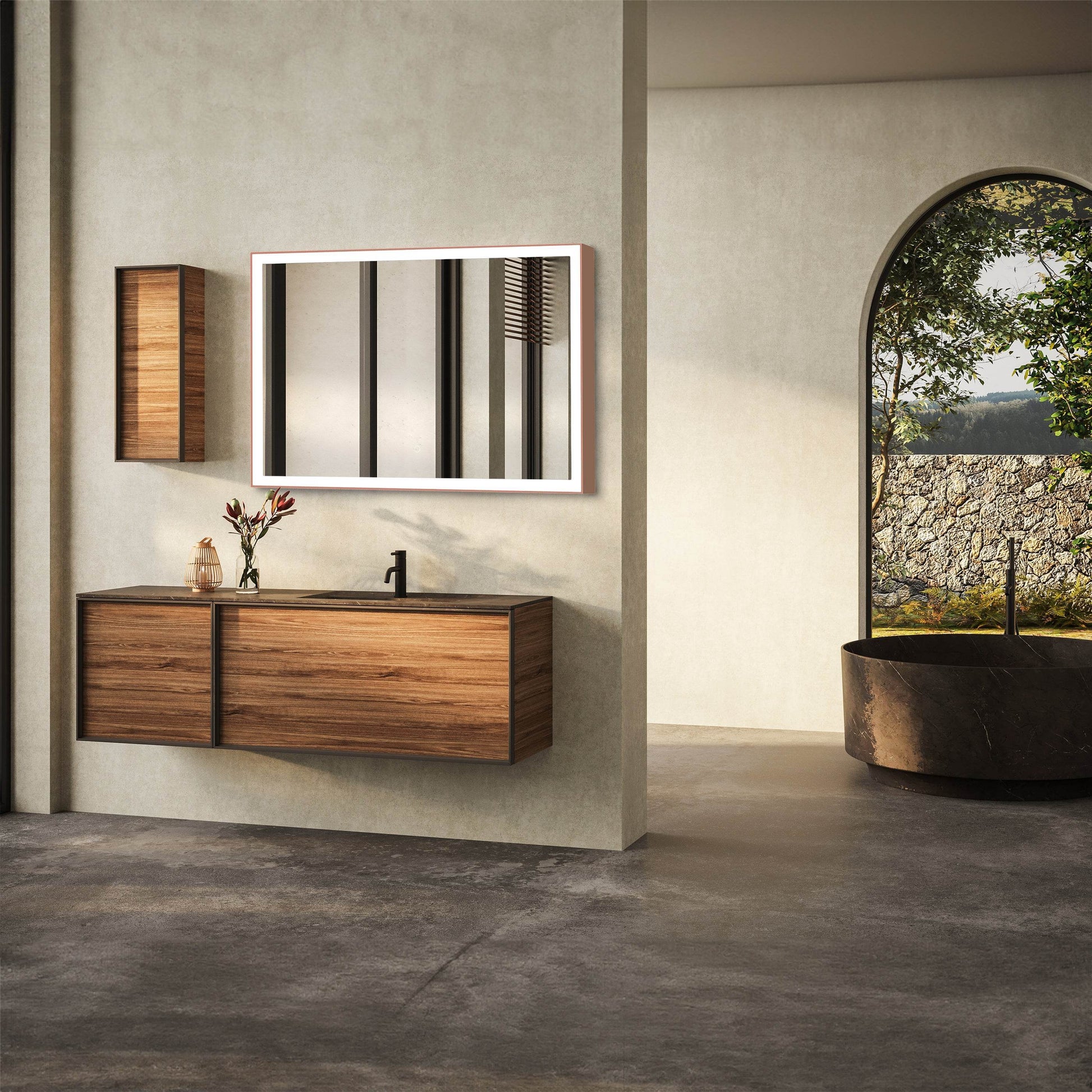 Rose Gold Dimmable LED Mirror 40"W x 24"H – Luxury Bathroom Mirror for Stylish Home Decor