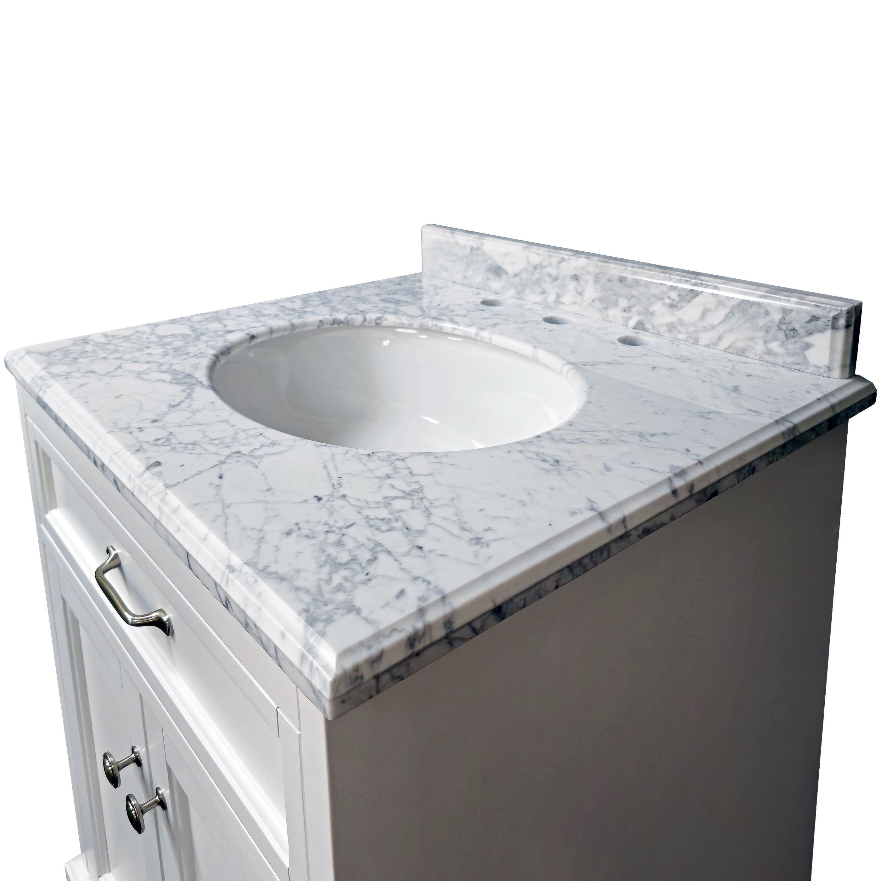 Addison 24" W x 22.5" D x 35"H White Vanity w/ Solid Wood & Carrara Marble Top