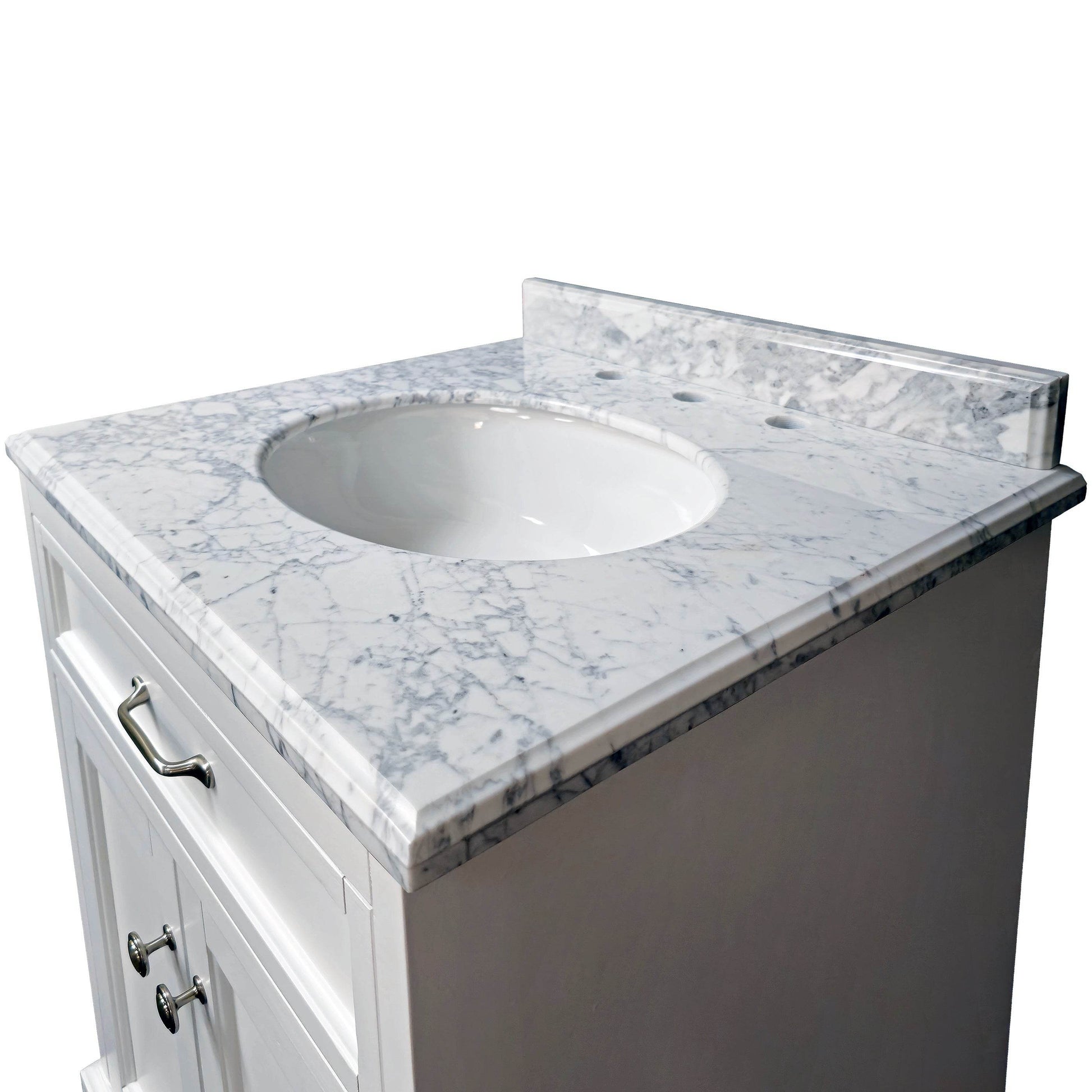 Bathroom Vanity in White with Solid Wood & Carrara Marble Top - Available in 3 sizes - Dreamwerks