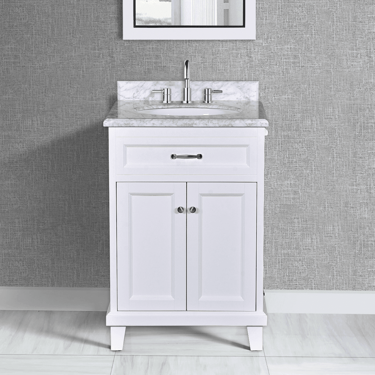 Bathroom Vanity in White with Solid Wood & Carrara Marble Top - Available in 3 sizes - Dreamwerks