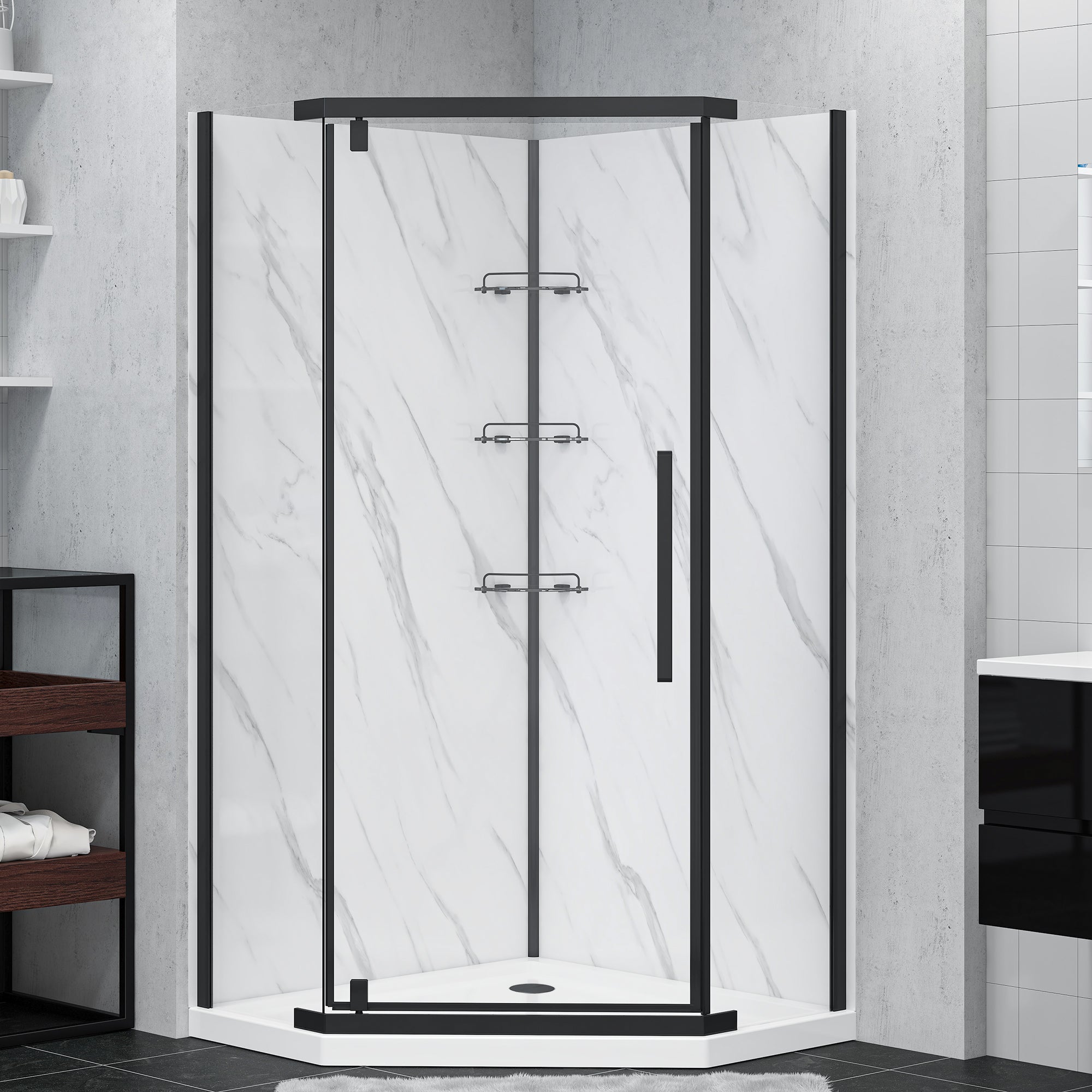 Capri 36 in. W x 36 in. D x 78.5 in. H Neo Angle Black Shower Kit