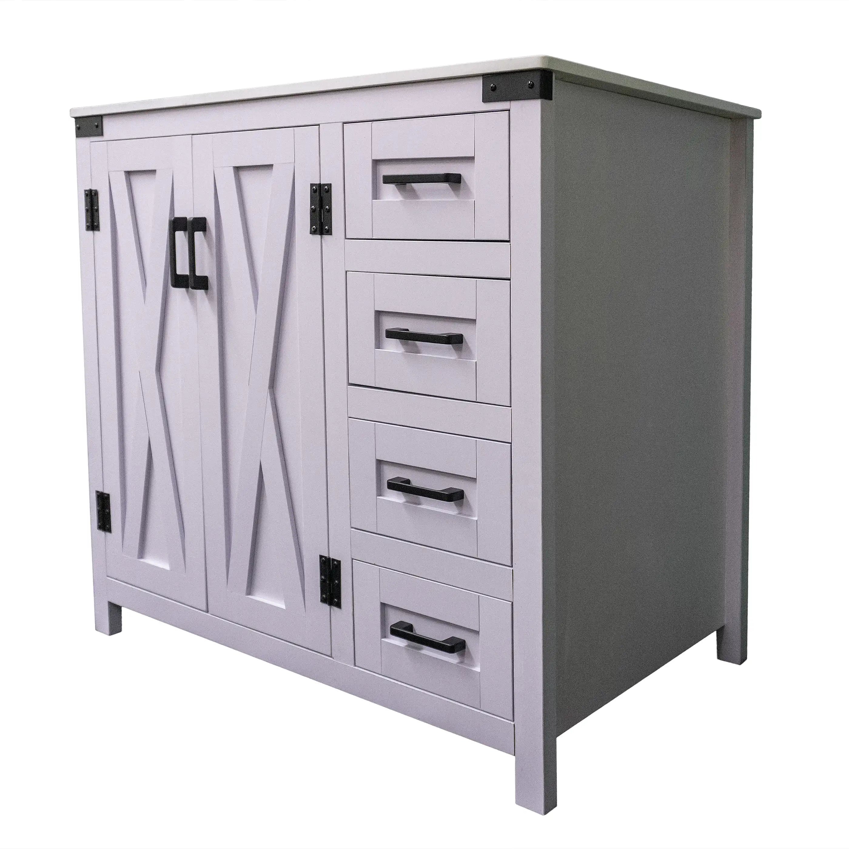 Tocador Salerno de 36" de ancho x 21,5" de profundidad x 33,5" de alto en color lila blanco con encimera de mármol cultivado