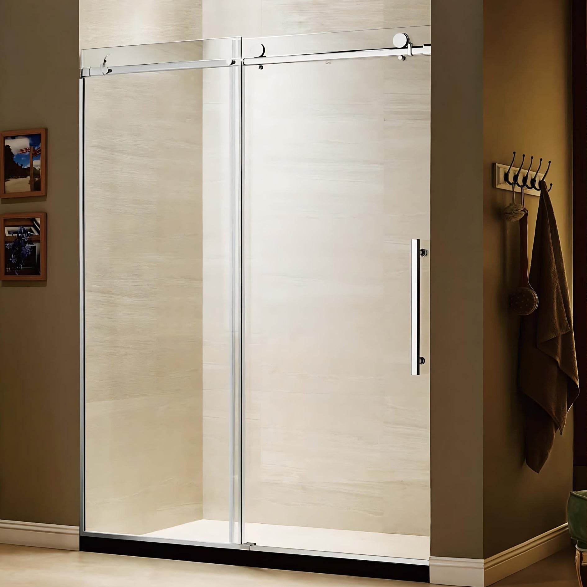 60 in. frameless sliding shower door in stainless steel with clear glass and chrome finish - Dreamwerks