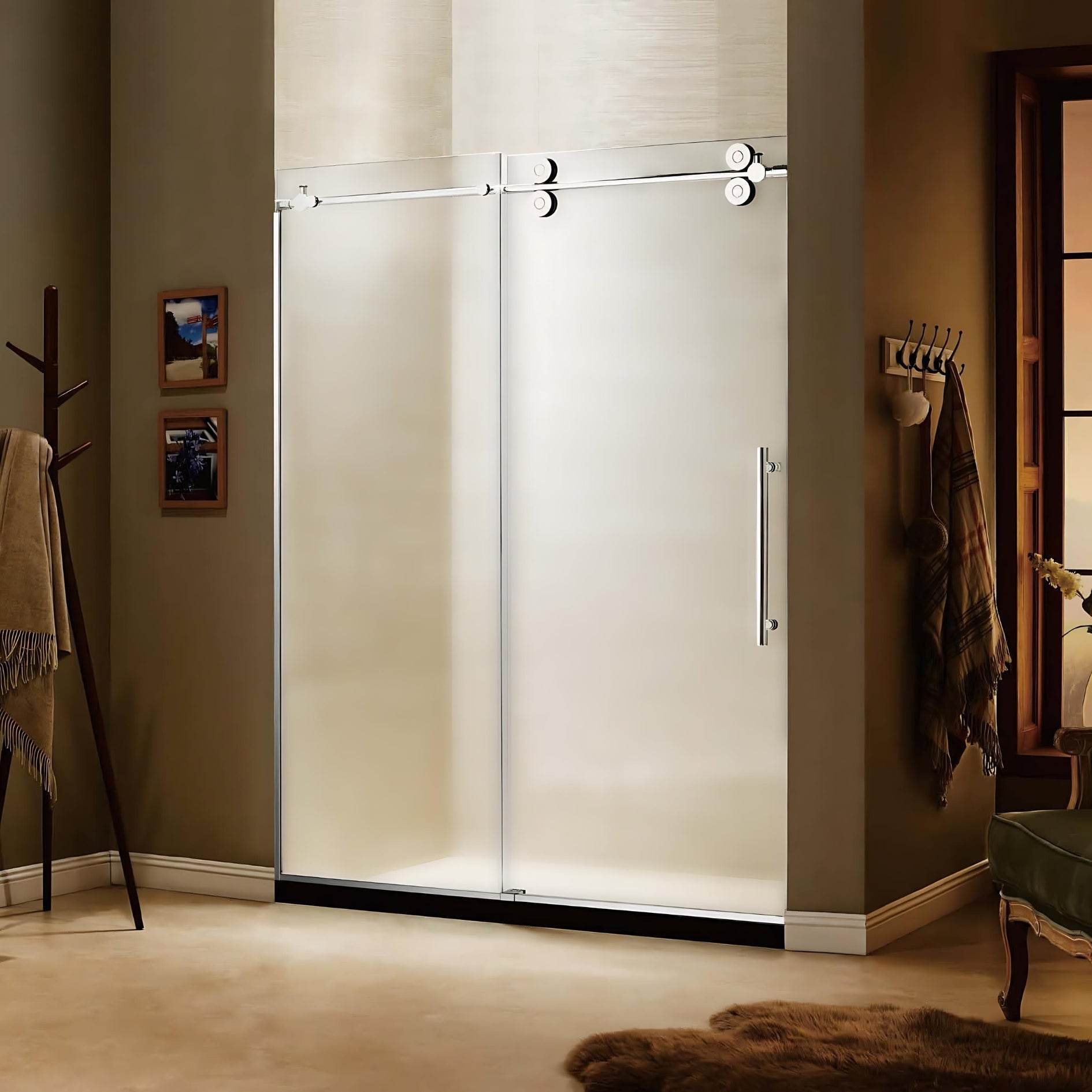 Apollo 60 in. W x 79 in. H Frameless Double Roller Shower Door with Frosted Glass - Dreamwerks