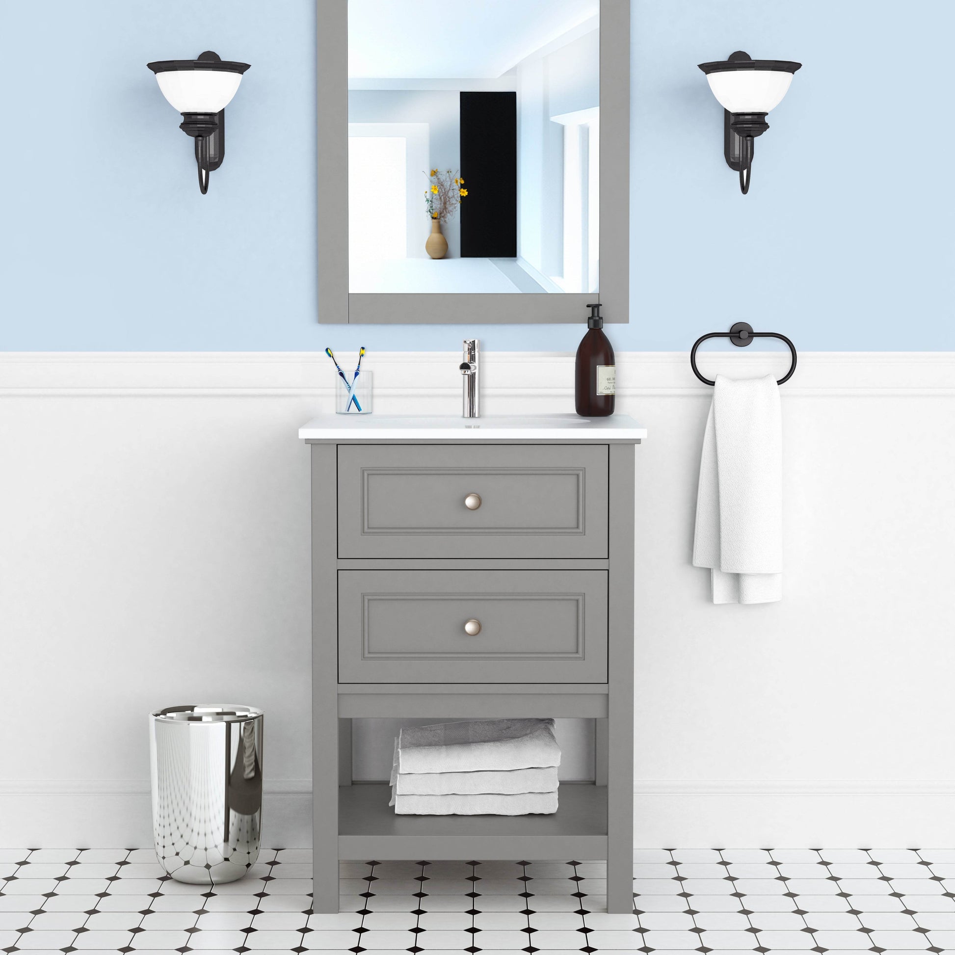 Sienna 24" W x 22" D x 33" H Vanity In Gray with Ceramic Vanity Top - Dreamwerks