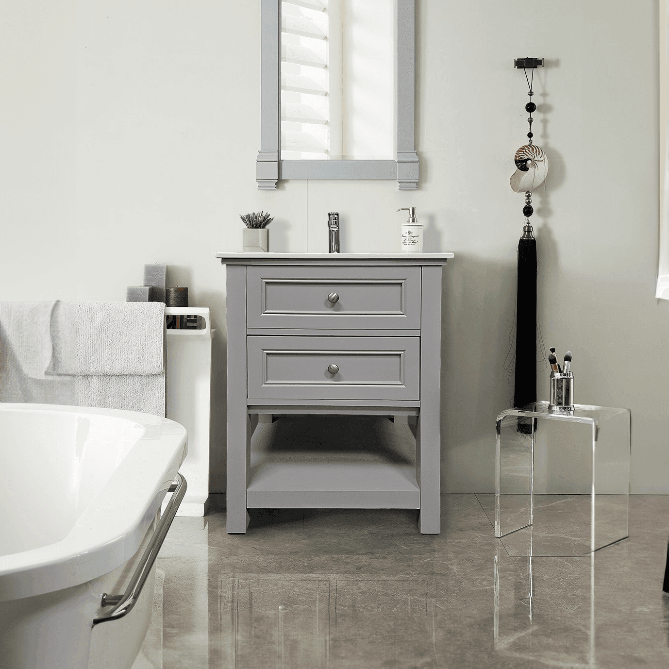 Sienna 24" W x 22" D x 33" H Vanity In Gray with Ceramic Vanity Top - Dreamwerks