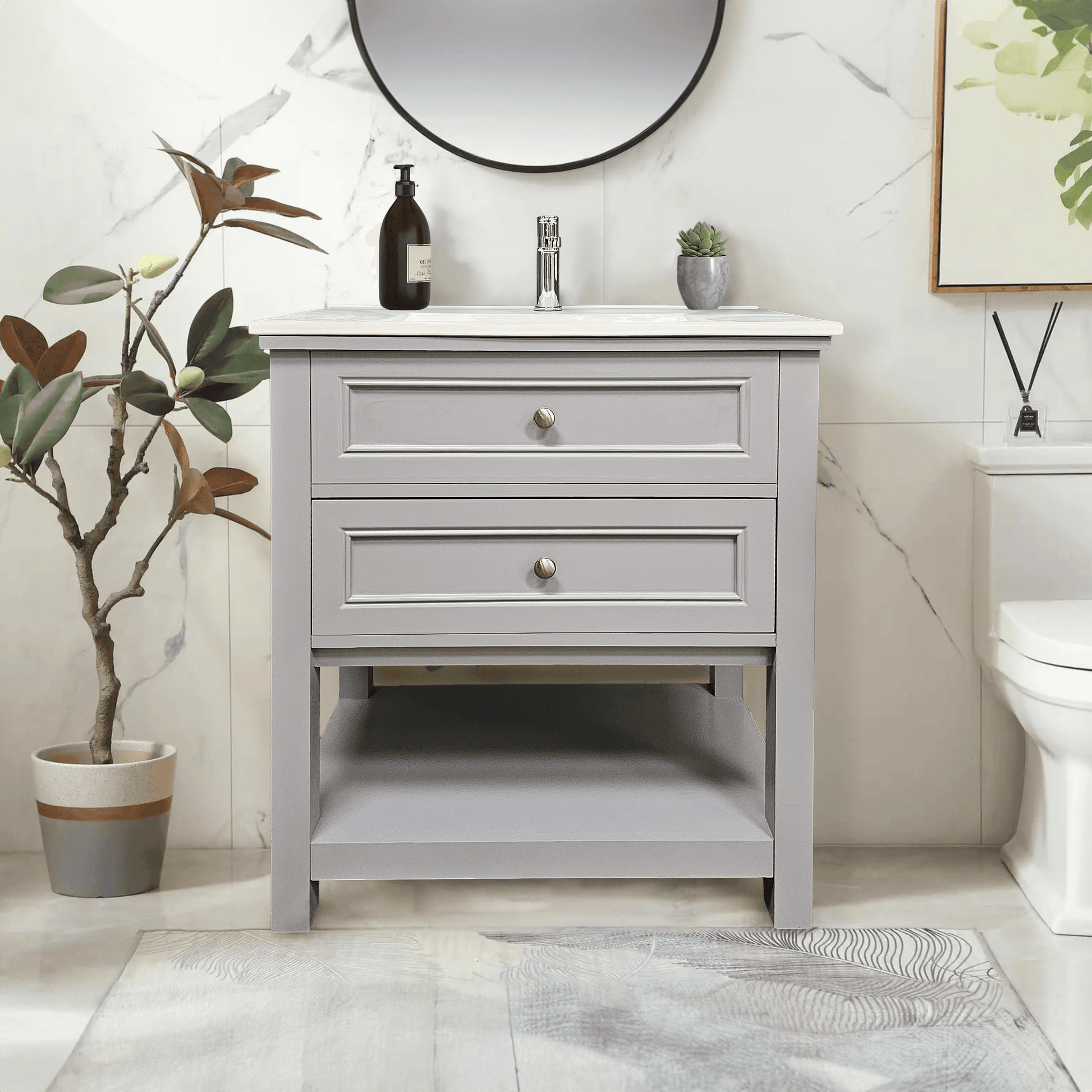 Sienna 30" W x 22" D x 33" H Vanity In Gray With Ceramic Vanity Top - Dreamwerks