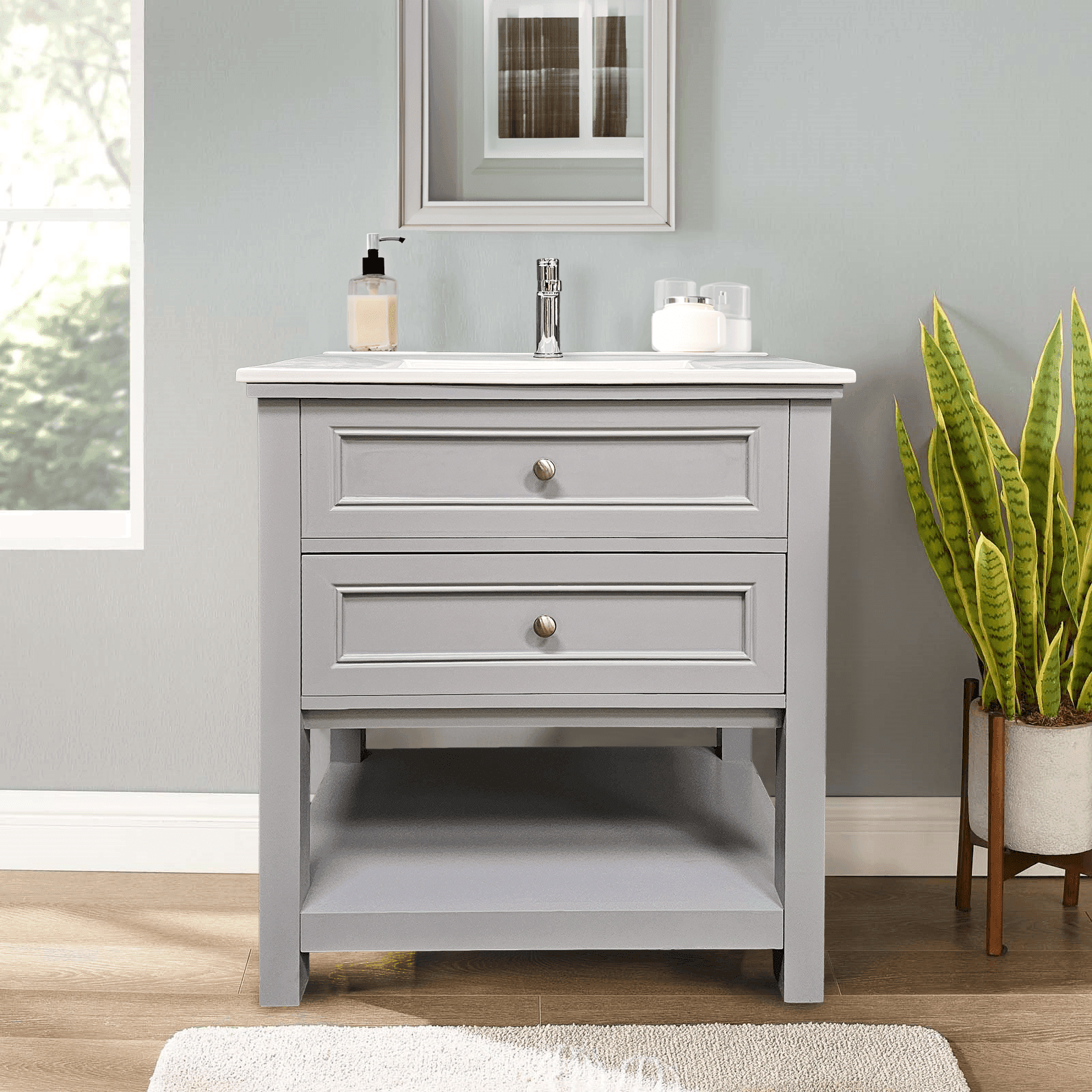 Sienna 30" W x 22" D x 33" H Vanity In Gray With Ceramic Vanity Top - Dreamwerks