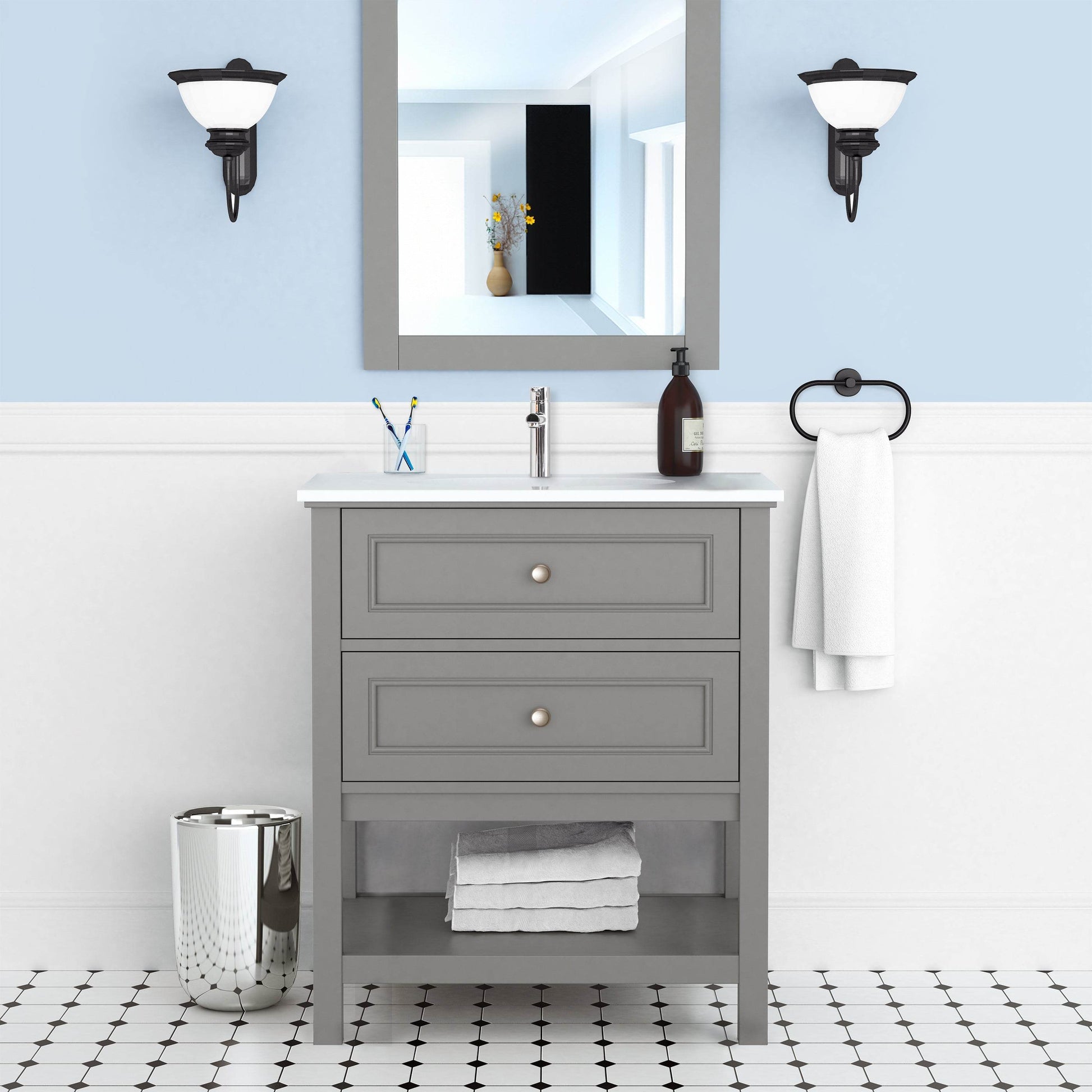 Sienna 30" W x 22" D x 33" H Vanity In Gray With Ceramic Vanity Top - Dreamwerks