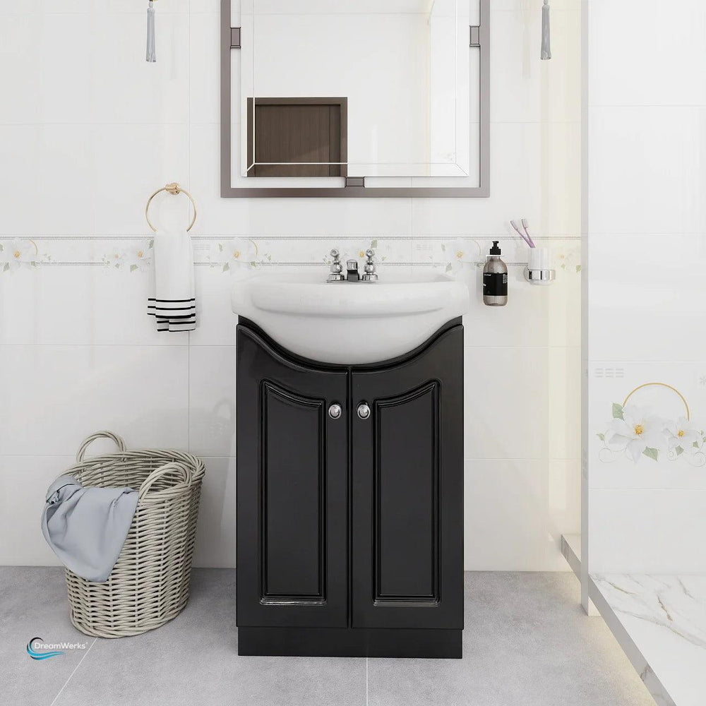 Dreamwerks - Vanity - Elanor 24" W x 19" D x 34" H Semi-Contemporary Euro Vanity in Satin Black with Ceramic Vanity Top in White- MTW101-60