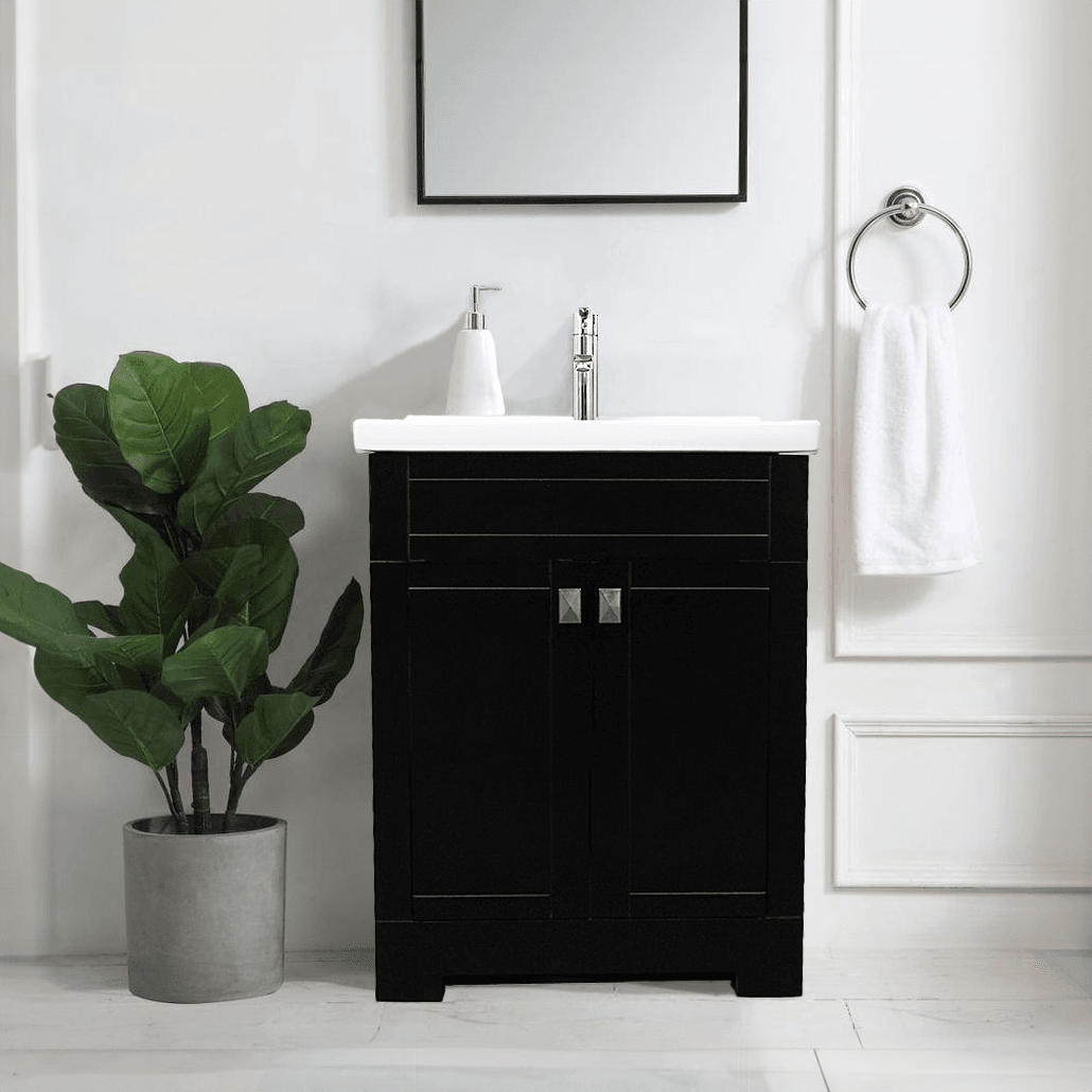 Trenta 24" W x 19" D x 33" H Vanity in Black with White Ceramic Vanity Top - Dreamwerks