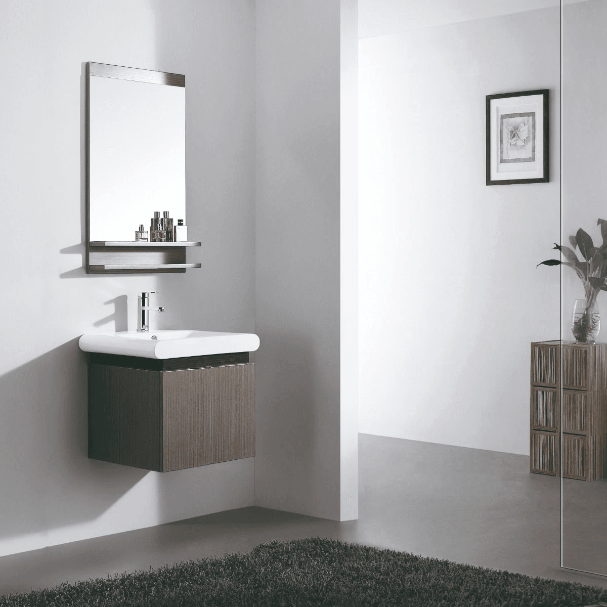 NEXUS 21" W X 19" D X 22" H Vanity in Coffee Brown with Ceramic Vanity Top in White Basin and Mirror - Dreamwerks