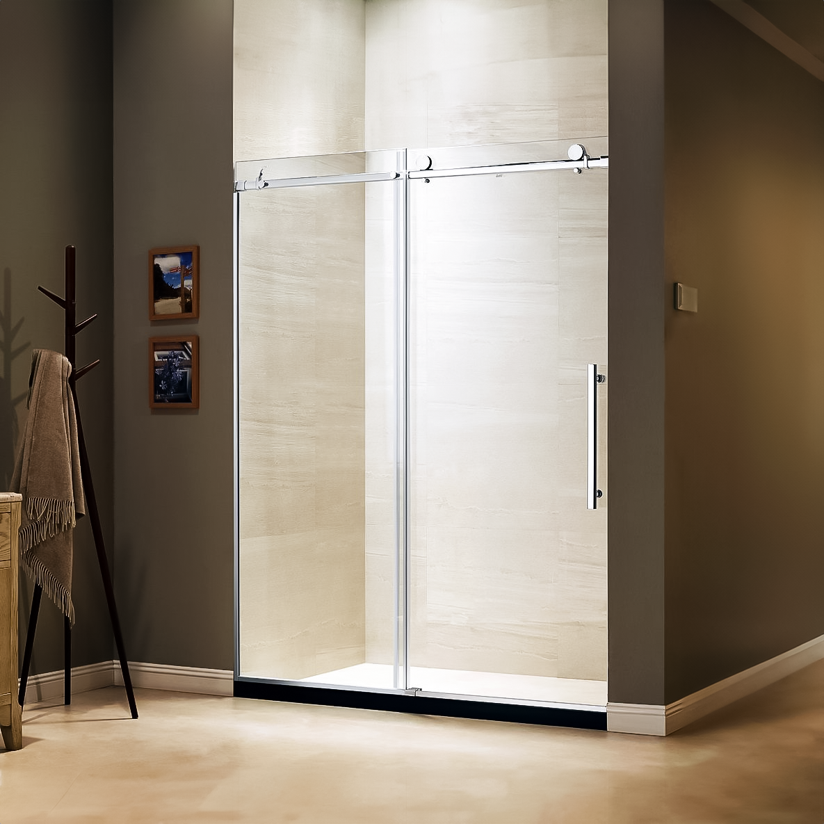 Dreamwerks 60 in. W x 79 in. H Sliding Frameless Shower Door in Stainless Steel with Clear Glass - Dreamwerks