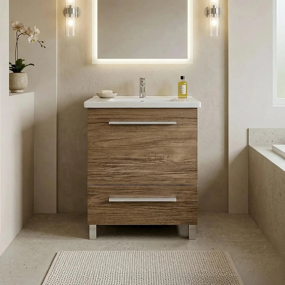 Dreamwerks - Vanity - Varna 24" W x 18" D x 33" H Vanity in Natural Woodgrain Finish with Ceramic Vanity Top- D-BV60A