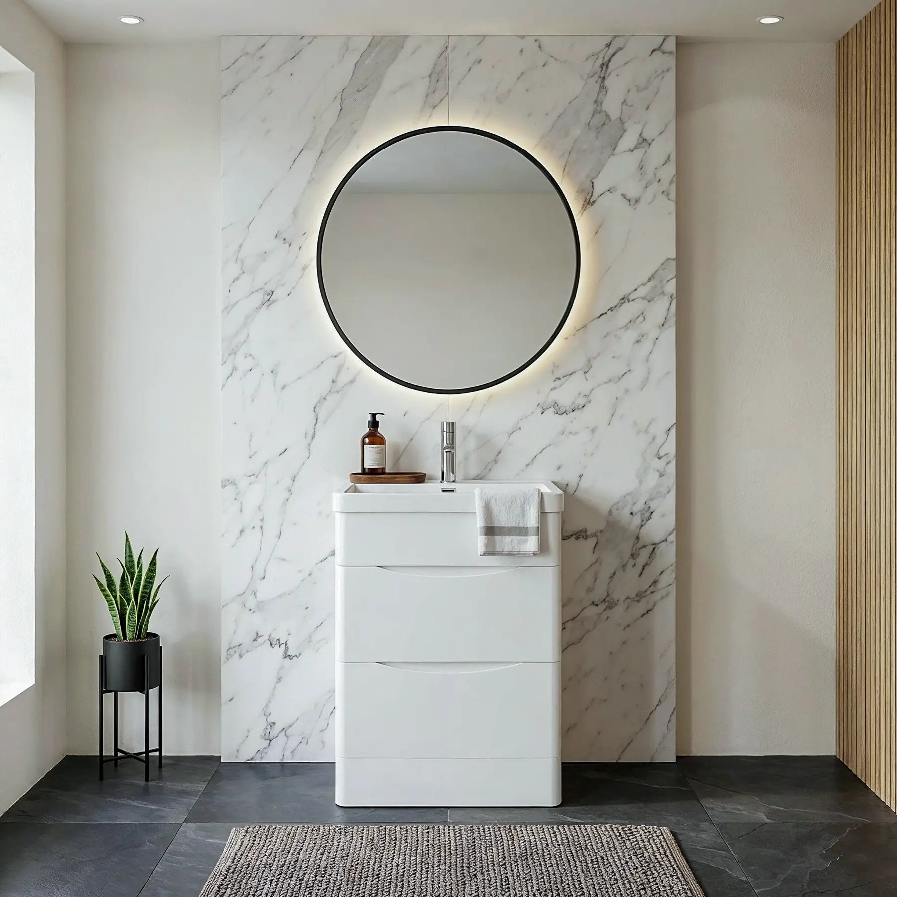 Stockholm 24" W x 18" D x 33" H Bathroom Vanity in White with Ceramic Vanity Top - Dreamwerks