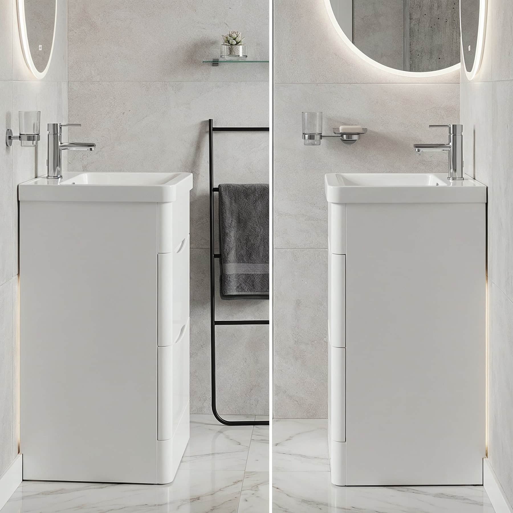 Bathroom vanity with sink and mirror in a modern setting