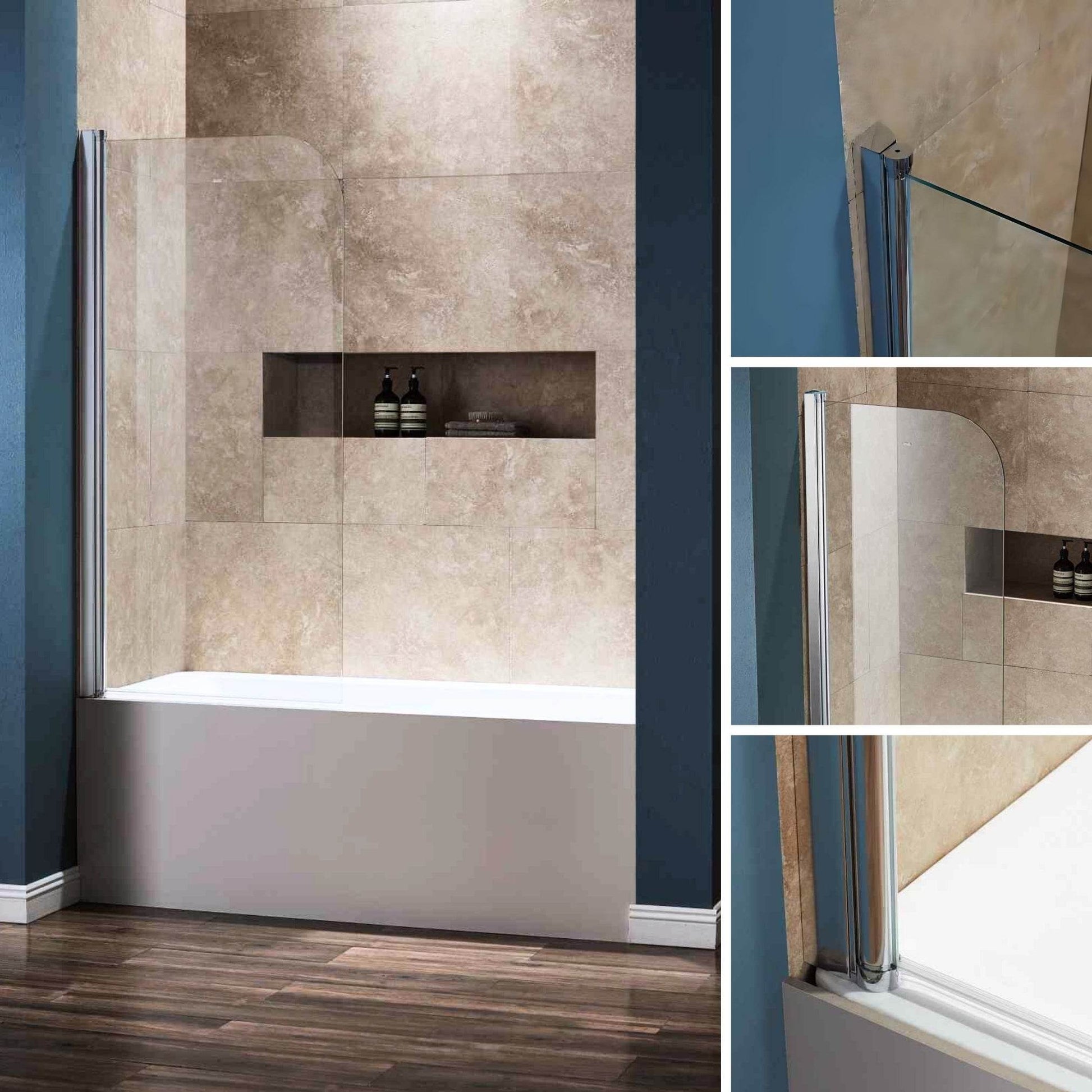 Dreamwerks 30 in. W x 59 in. H Clear Glass Frameless Pivot Tub Door in Chrome - Dreamwerks