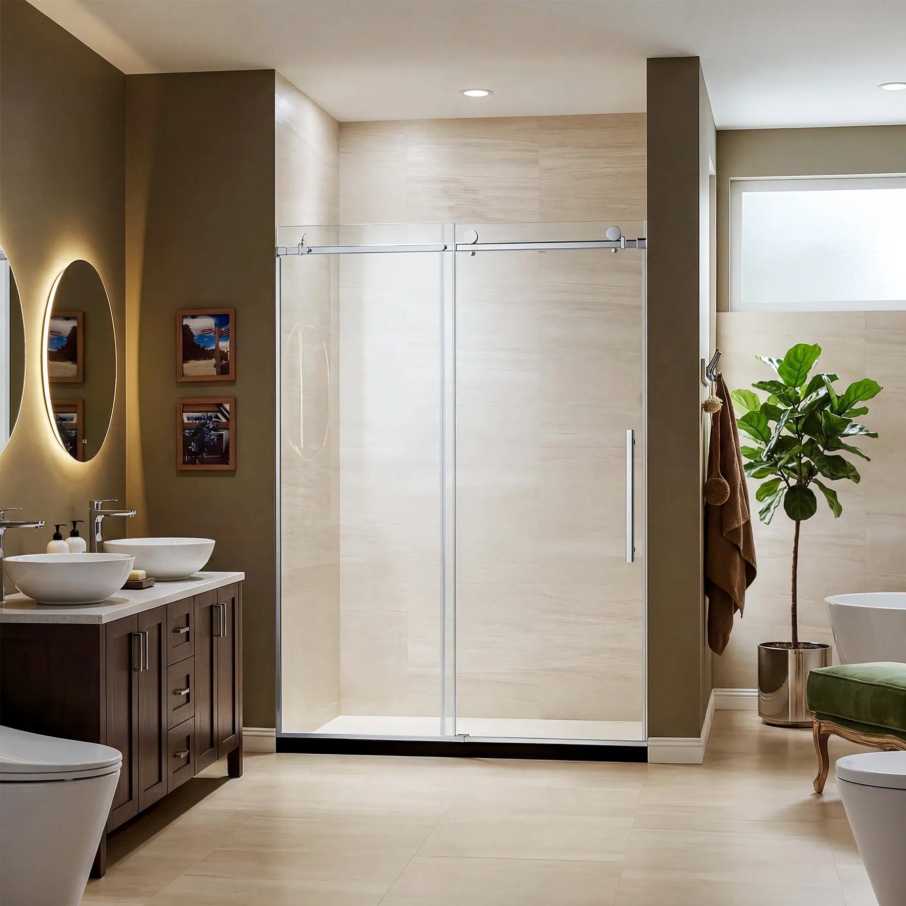 60 in. frameless sliding shower door in stainless steel with clear glass and chrome finish - Dreamwerks