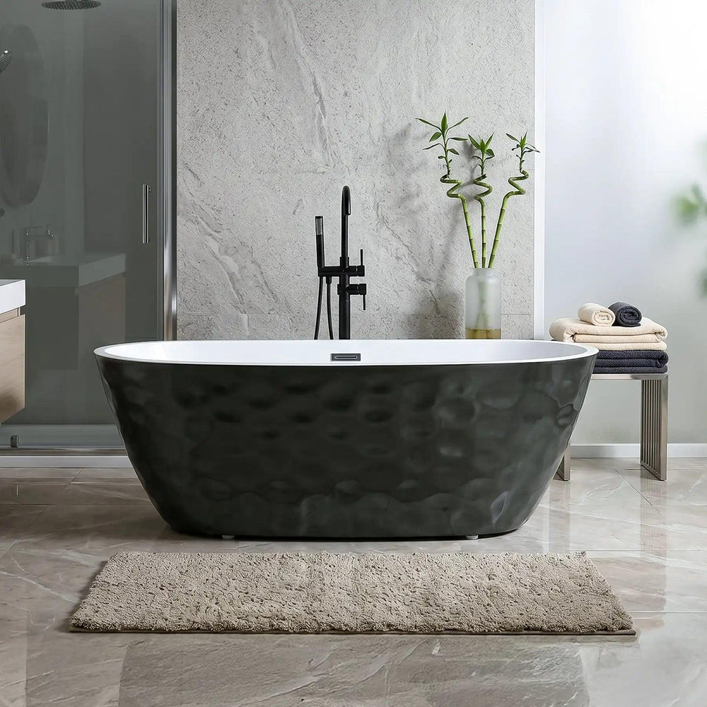 Dreamwerks - Bathtub - Corvino 67"W x 29.53"D x 23.62"H Black Wavy Freestanding Acrylic Bathtub- DBB-1001