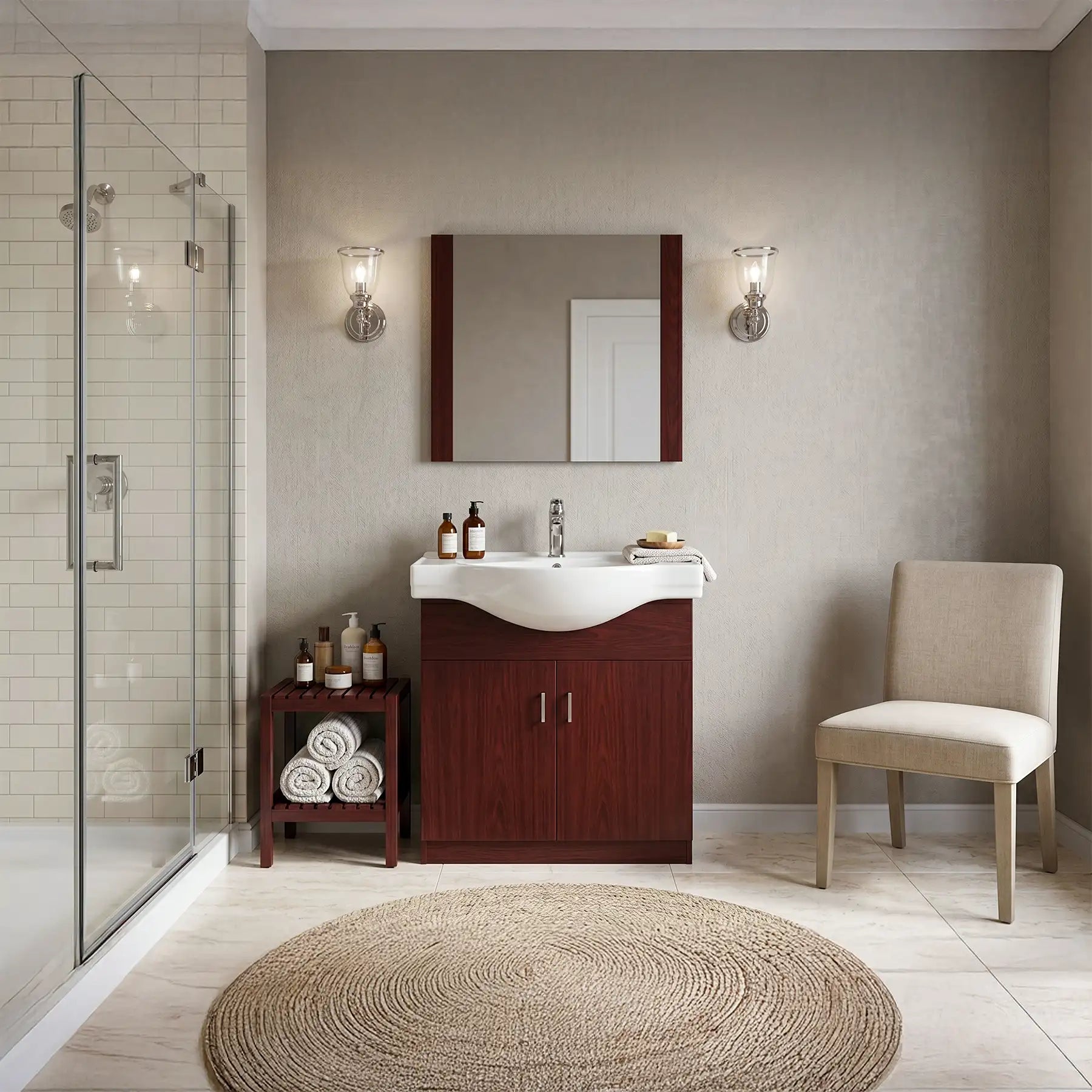 Polina 32" W x 12" D x 39" H Vanity in Cherry Woodgrain with Porcelain Vanity Top and Mirror - Dreamwerks