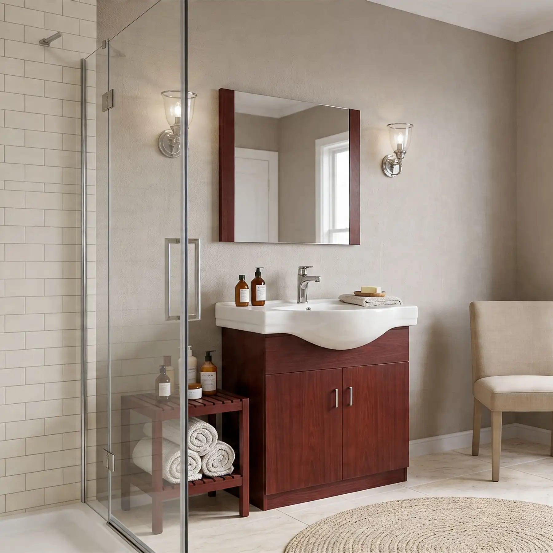 Polina 32" W x 12" D x 39" H Vanity in Cherry Woodgrain with Porcelain Vanity Top and Mirror - Dreamwerks