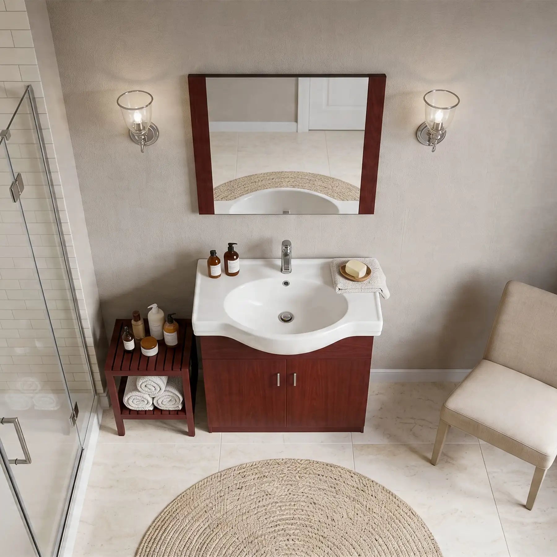 Polina 32" W x 12" D x 39" H Vanity in Cherry Woodgrain with Porcelain Vanity Top and Mirror - Dreamwerks