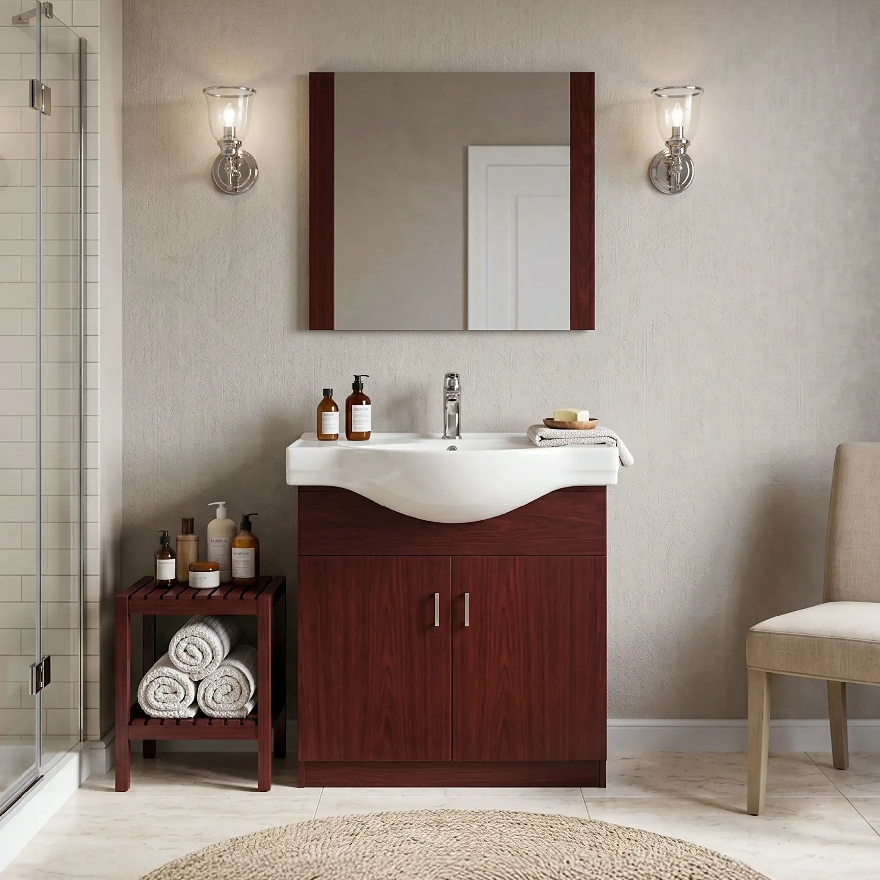 Polina 32" W x 12" D x 39" H Vanity in Cherry Woodgrain with Porcelain Vanity Top and Mirror - Dreamwerks