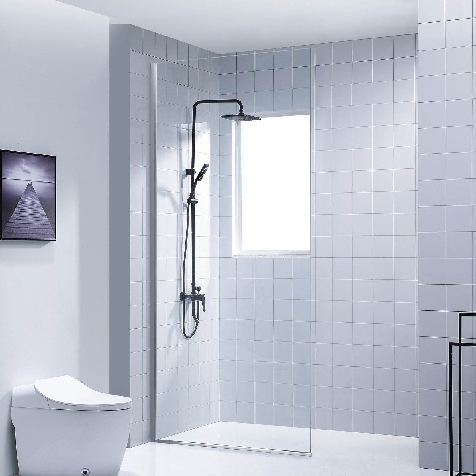 32 in. frameless fixed glass shower door in chrome – clear or frosted tempered glass option