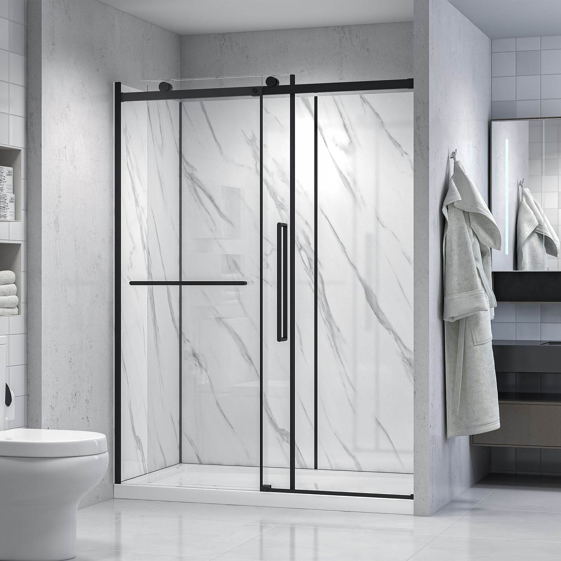 Alexandria 60 in. W x 32 in. D x 78.6 in. H Alcove Rectangular Black Shower Kit - Dreamwerks