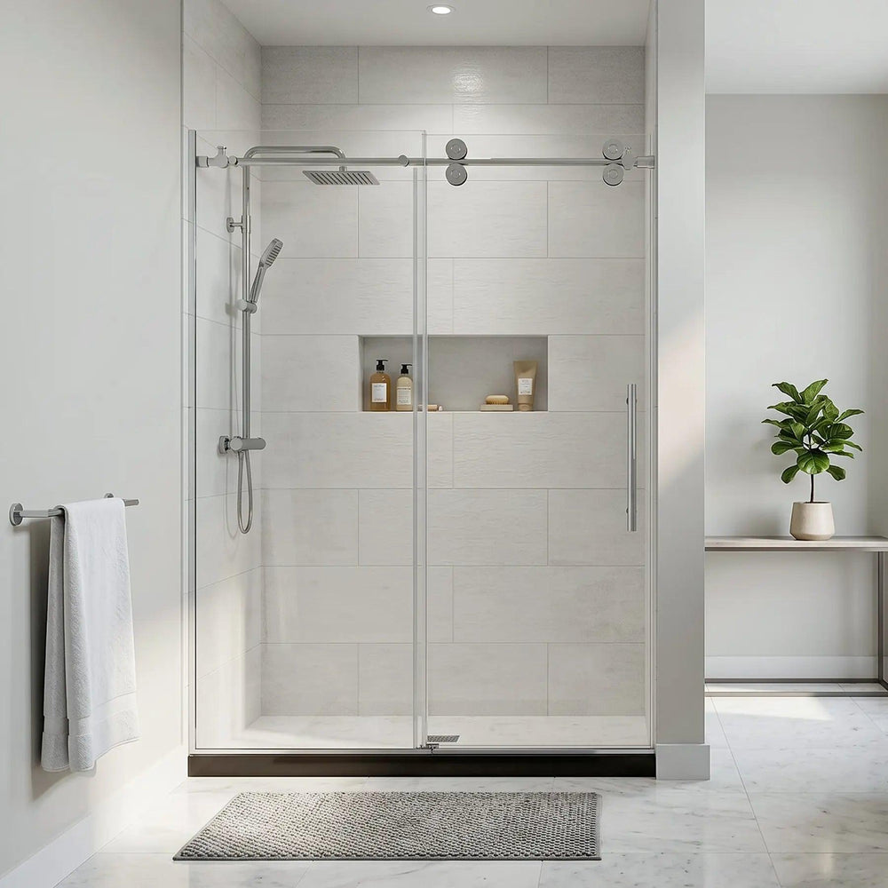 Dreamwerks - Shower Door - Apollo 60 in. W x 79 in. H Frameless Double Roller Shower Door in Stainless Steel- SB228B