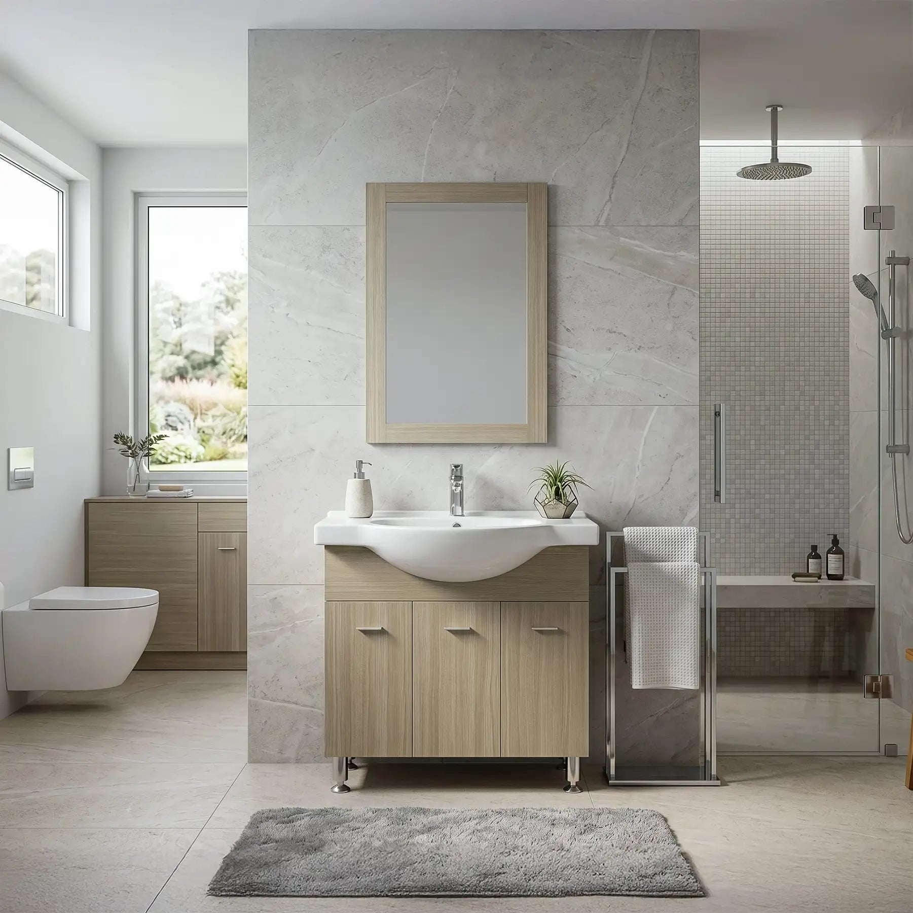 Bango 33.5" W x 19.5" D x 32" H Vanity in Beige with Ceramic Vanity Top in White - Dreamwerks