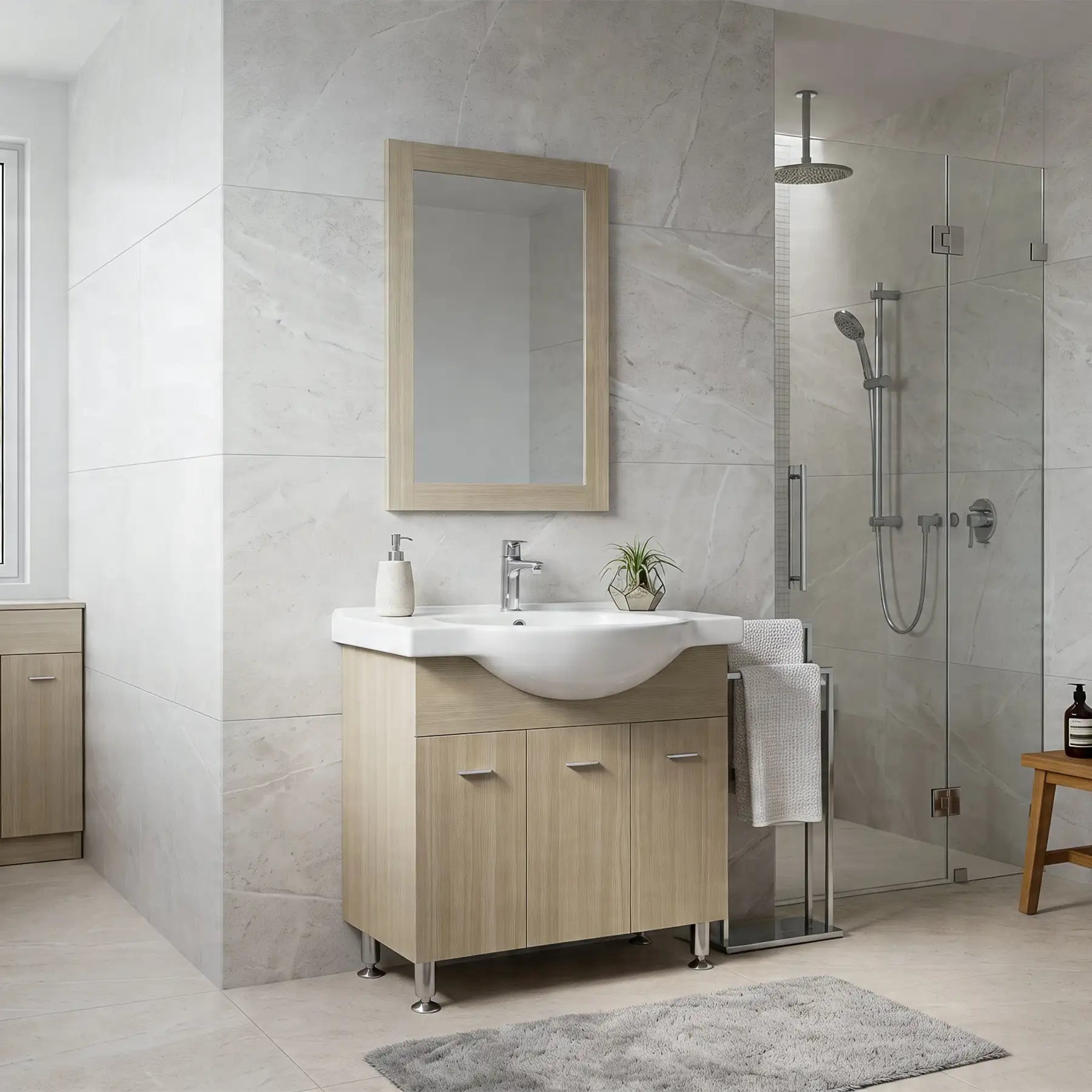 Bango 33.5" W x 19.5" D x 32" H Vanity in Beige with Ceramic Vanity Top in White - Dreamwerks