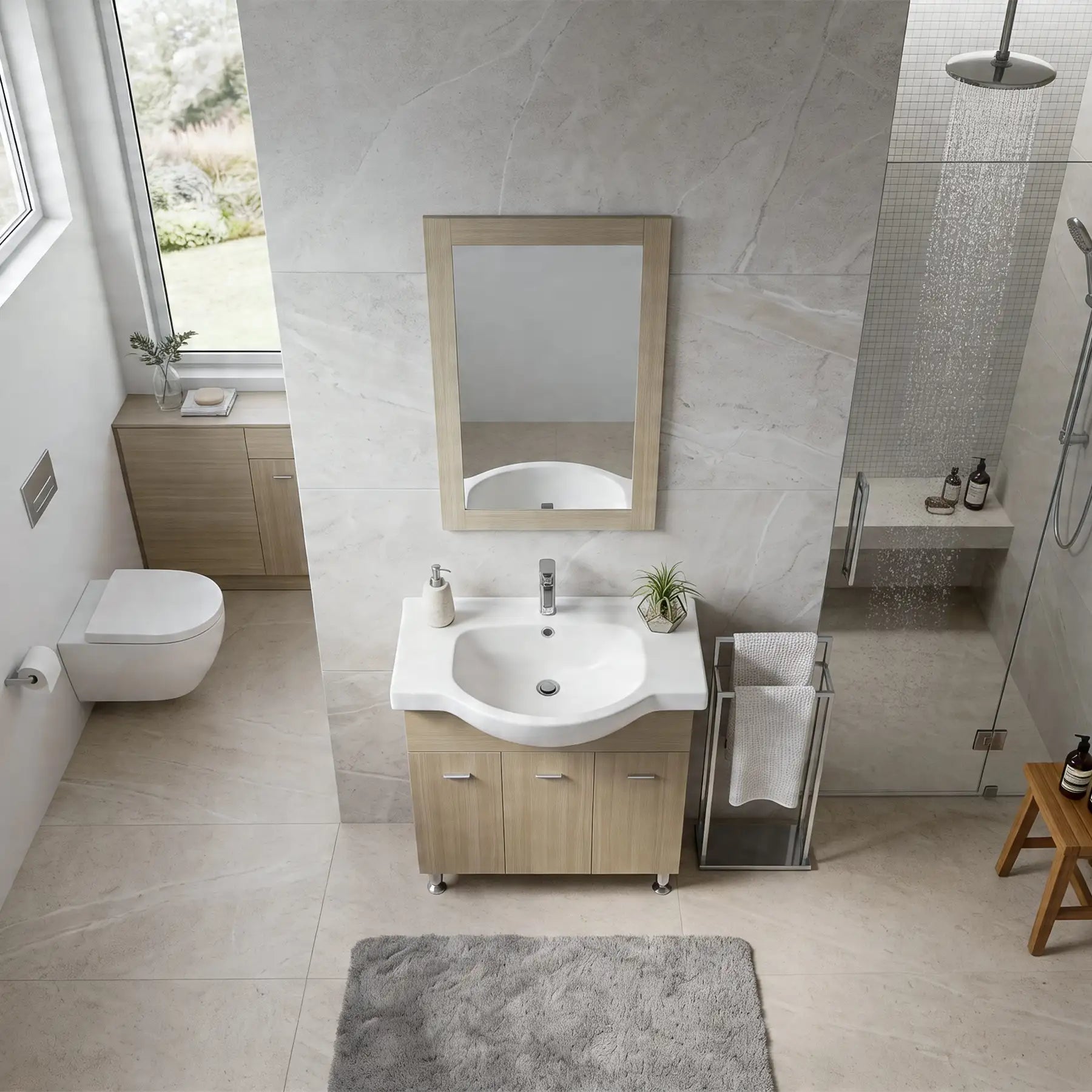 Bango 33.5" W x 19.5" D x 32" H Vanity in Beige with Ceramic Vanity Top in White - Dreamwerks