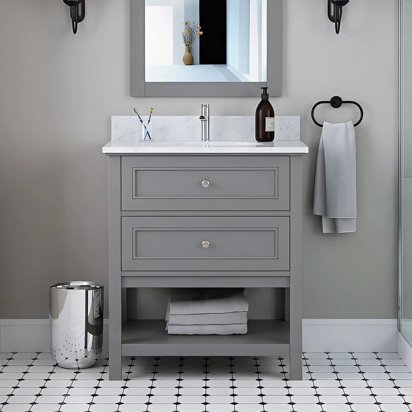 Sienna 30" W x 22" D x 33" H Vanity In Gray With Ceramic Vanity Top - Dreamwerks