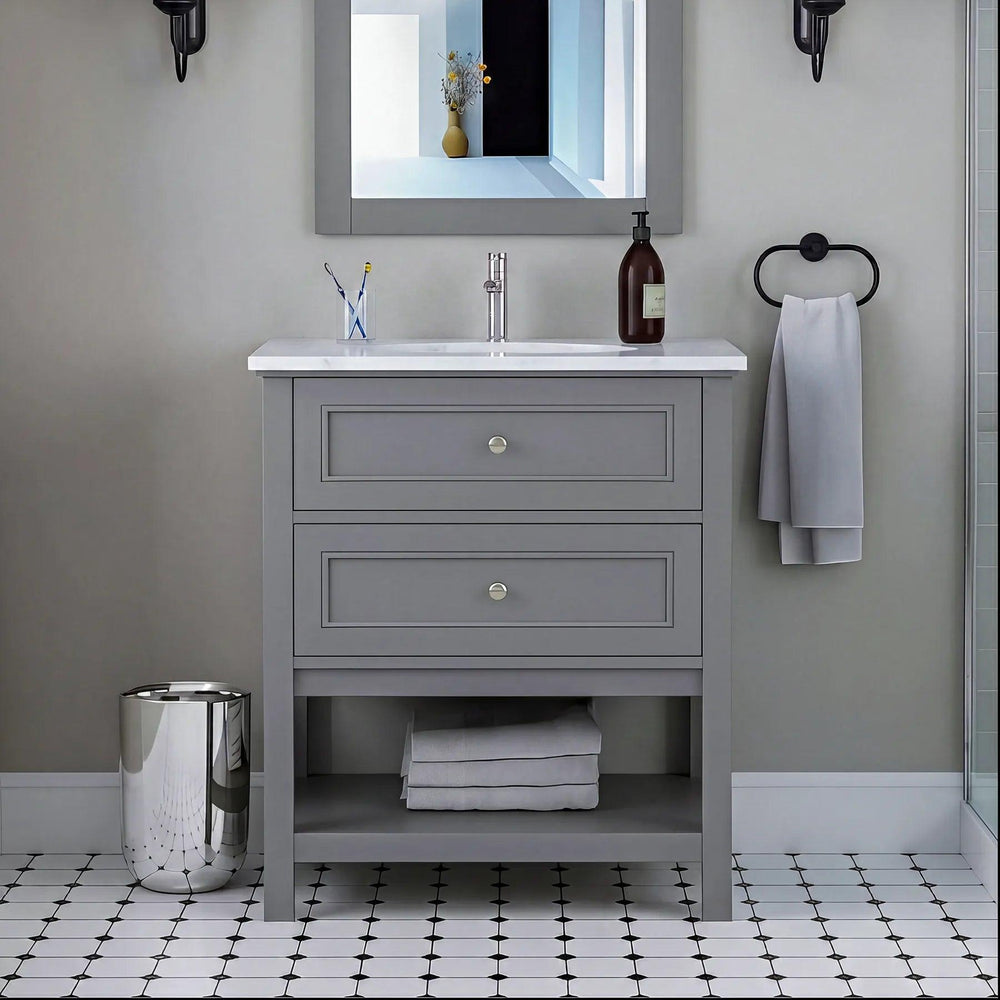 Dreamwerks - Vanity - Sienna 30" W x 22" D x 33" H Vanity In Gray With Ceramic Vanity Top- Sienna-30