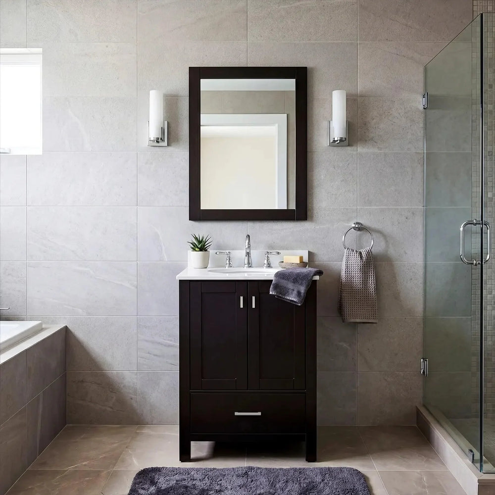 Dreamwerks - Vanity - Vertex 24" W x 22" D x 36" H Espresso Black Vanity with Marble Vanity Top and Mirror- VE-E087