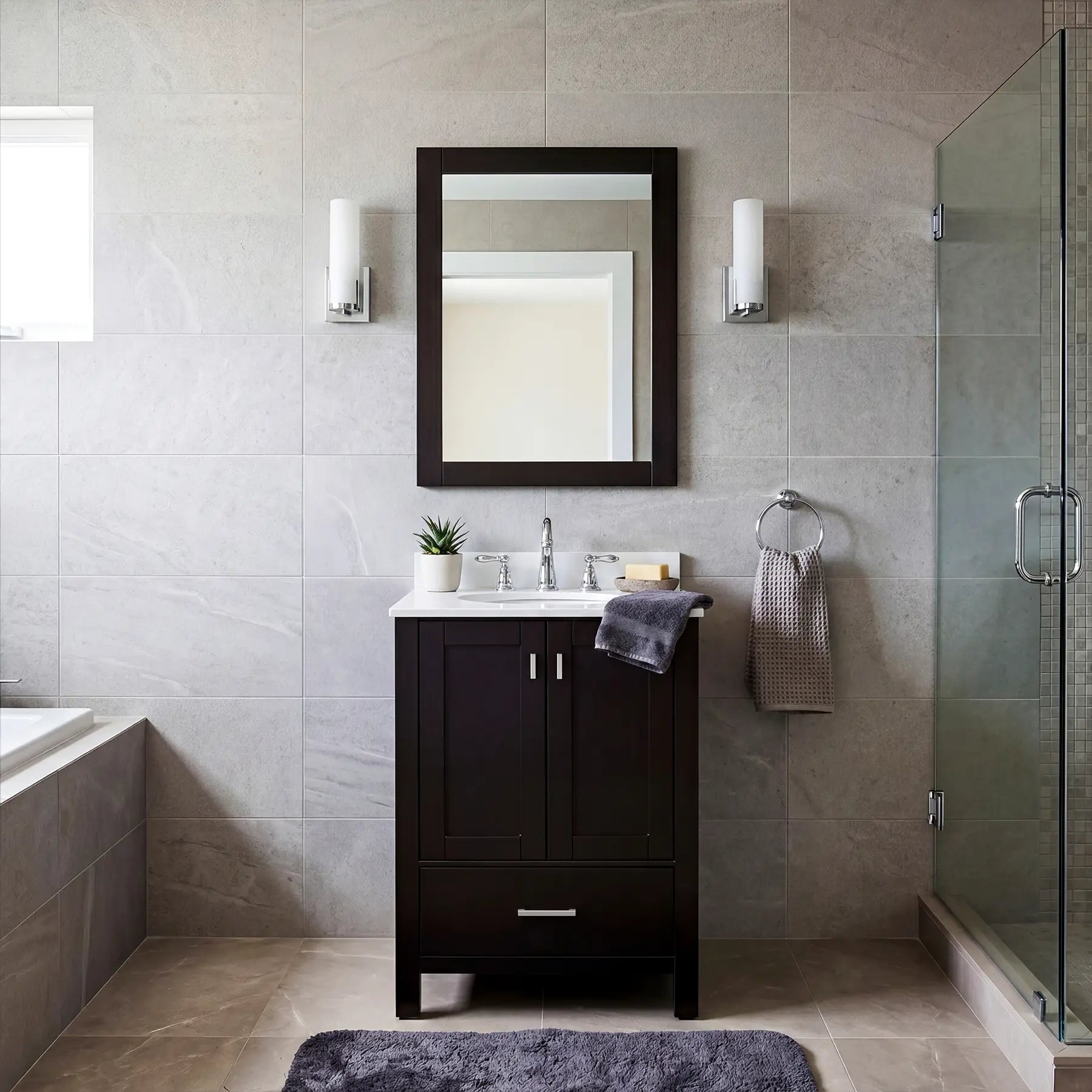 VERTEX 24" W X 22" D X 36" H Stylish Elegant Vanity with Marble Vanity Top with Basin in White - Dreamwerks
