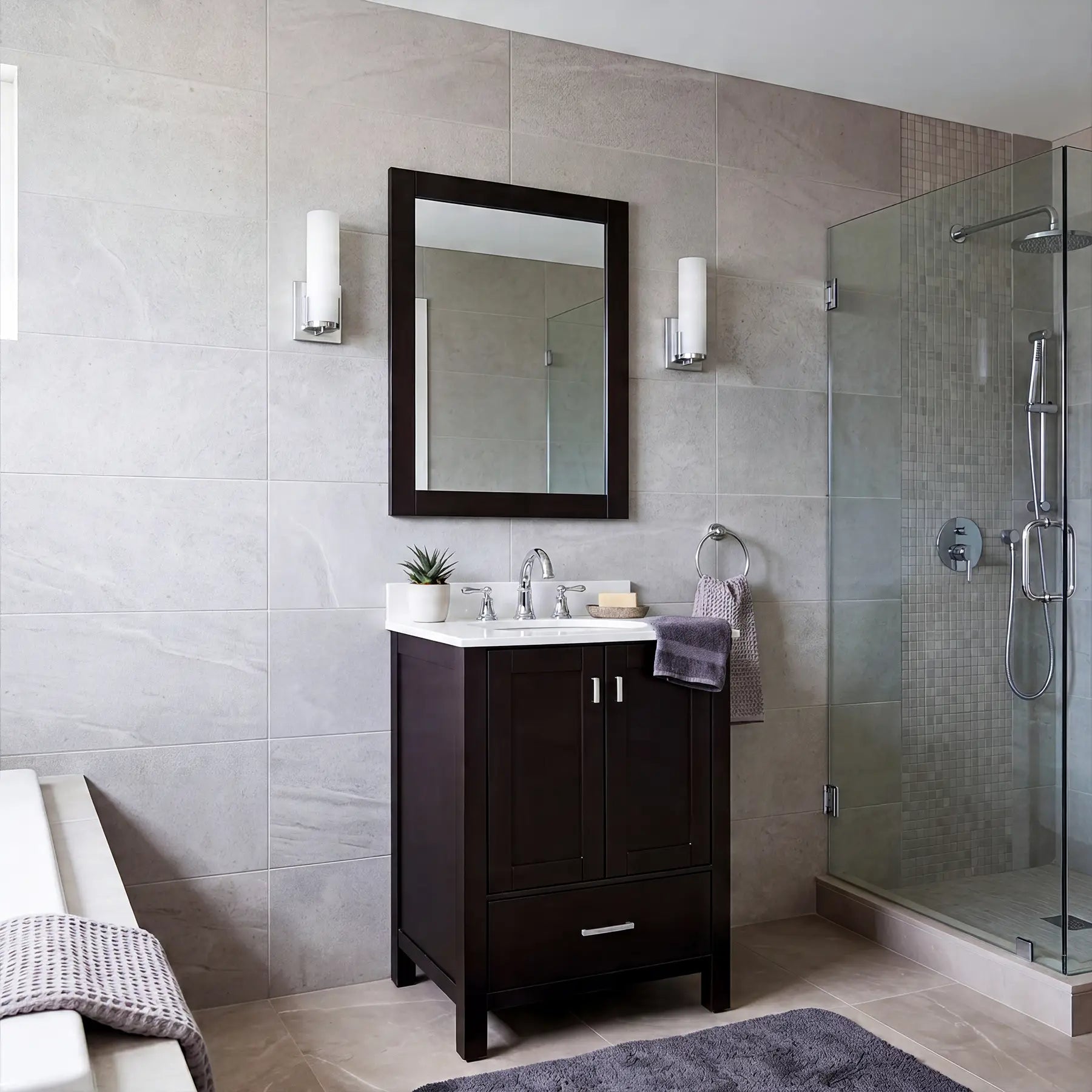 VERTEX 24" W X 22" D X 36" H Stylish Elegant Vanity with Marble Vanity Top with Basin in White - Dreamwerks