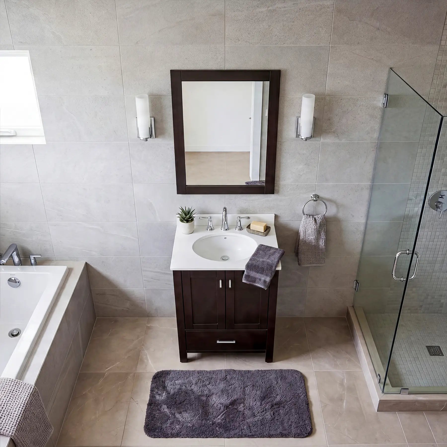 VERTEX 24" W X 22" D X 36" H Stylish Elegant Vanity with Marble Vanity Top with Basin in White - Dreamwerks