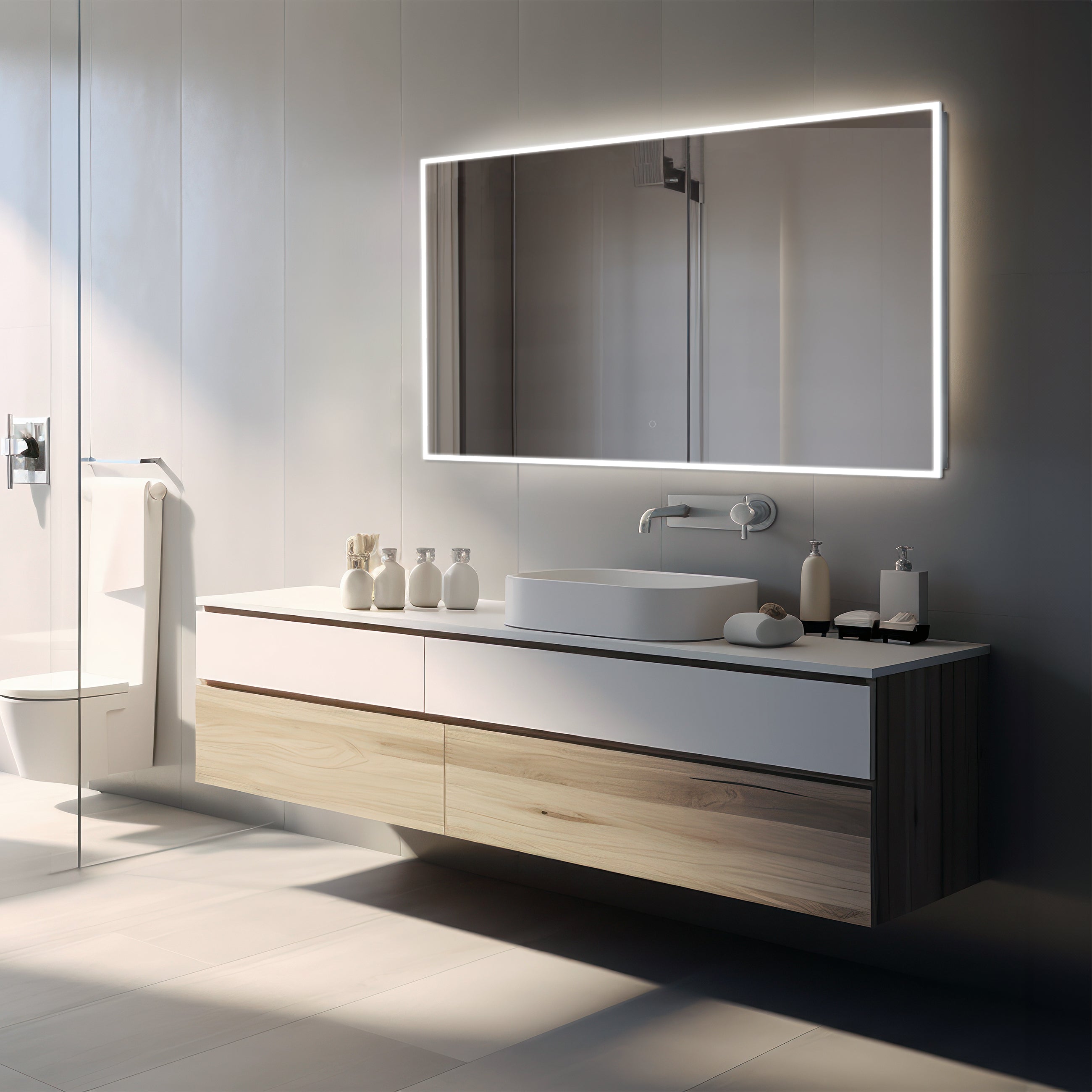 Camila Frameless LED Mirror with Defogger and Integrated Touch Switch - Available in 4 Sizes