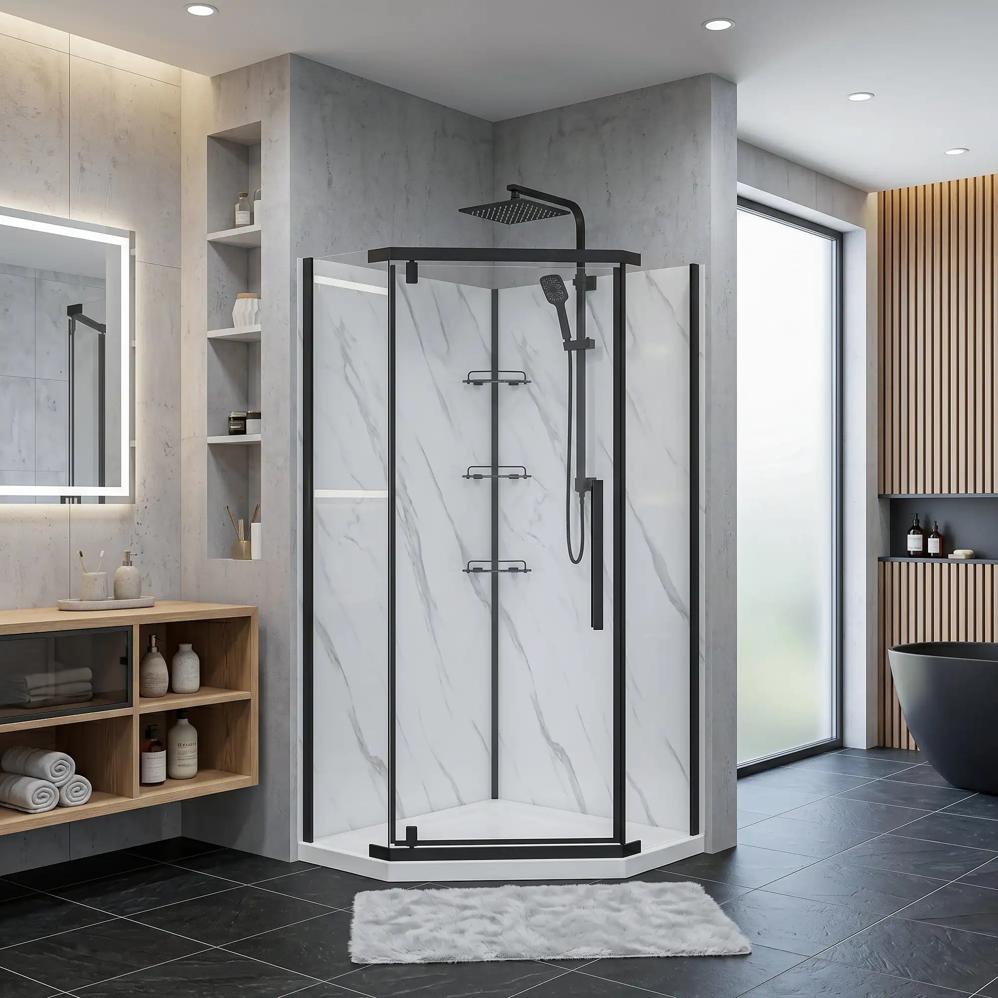 Capri Neo-Angle Shower Kit in Black | Chrome | Brushed Nickel Finish - Dreamwerks