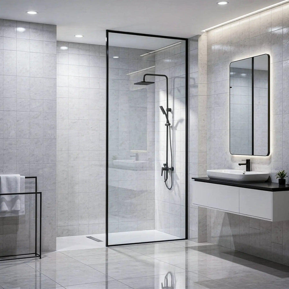 Dreamwerks - Shower Door - Dreamwerks 36 in. W x 80 in. H Fixed Shower Screen Door in Matte Black - Clear - 102-CL