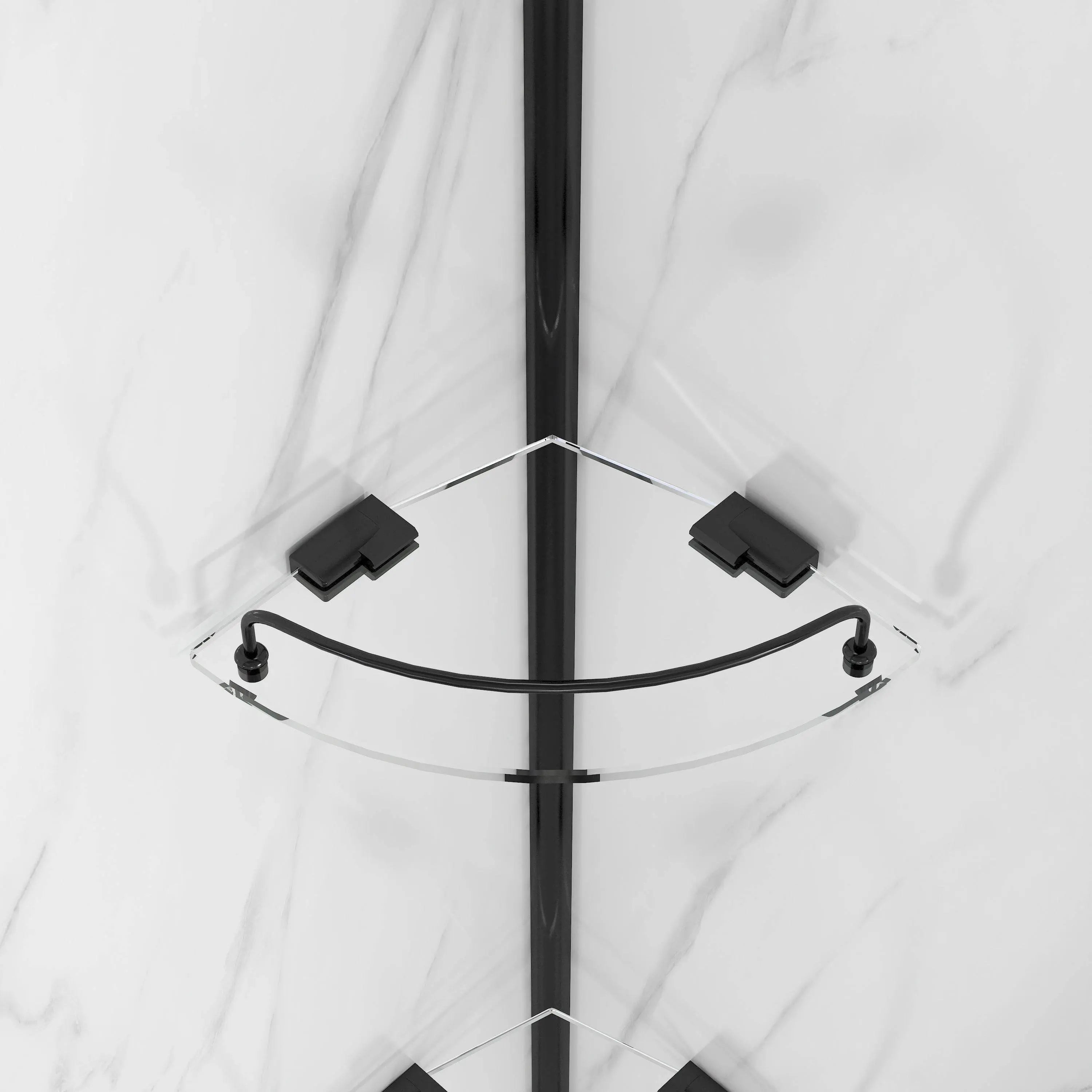 Close-up of a transparent umbrella with black frame and clips on a white background
